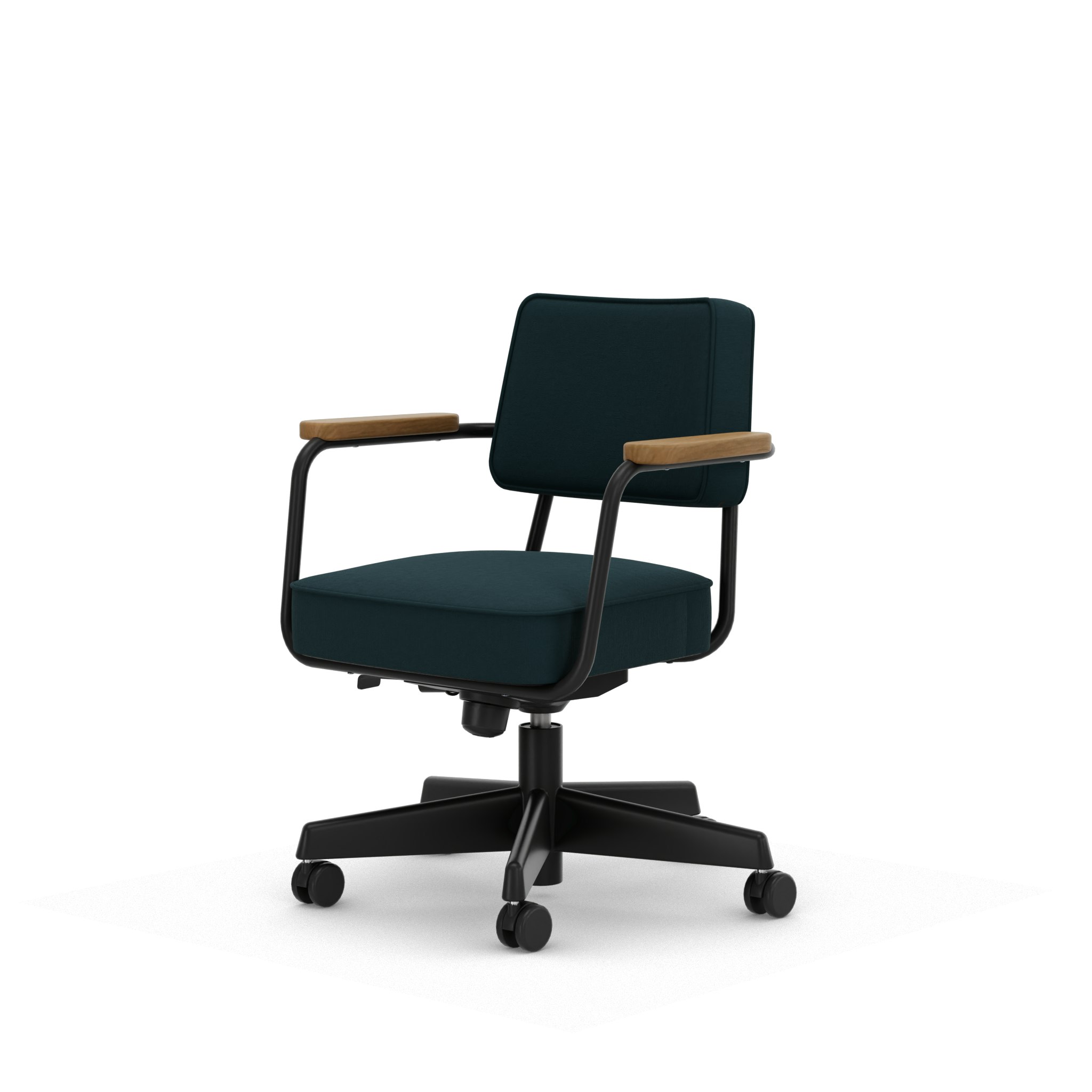 Fauteuil Direction Pivotant - Volo,   Teal Blue,   Deep Black,   Natural Oak,   Hard Castor
