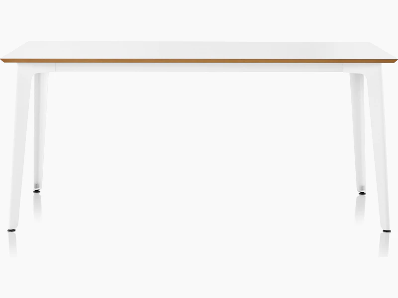 Fold Bar Height Table with a white top with reverse chamfer and a white powder coated frame.