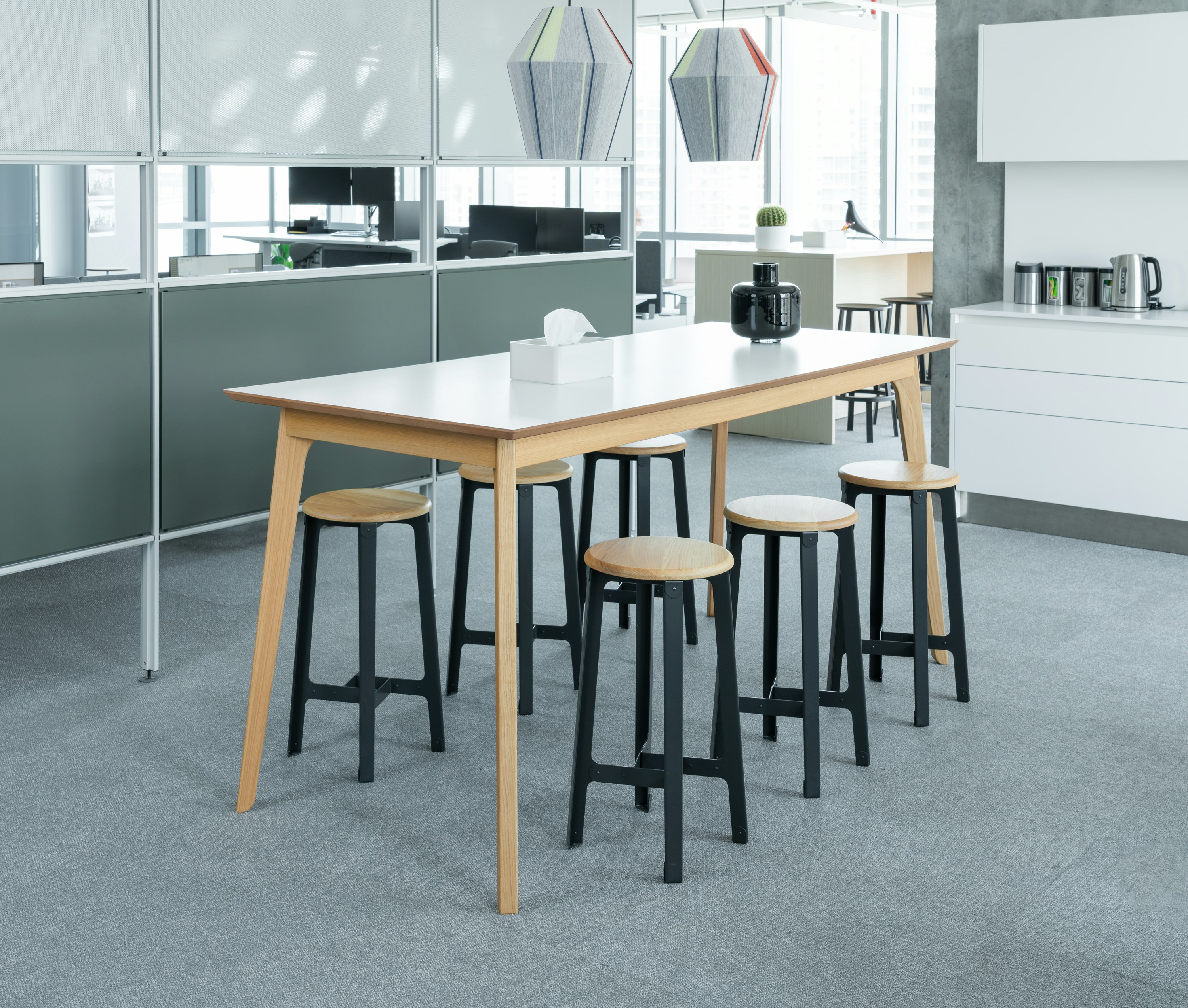 Construct Stools around a Dalby standing height table alongside a Maars M923 Delineation wall.