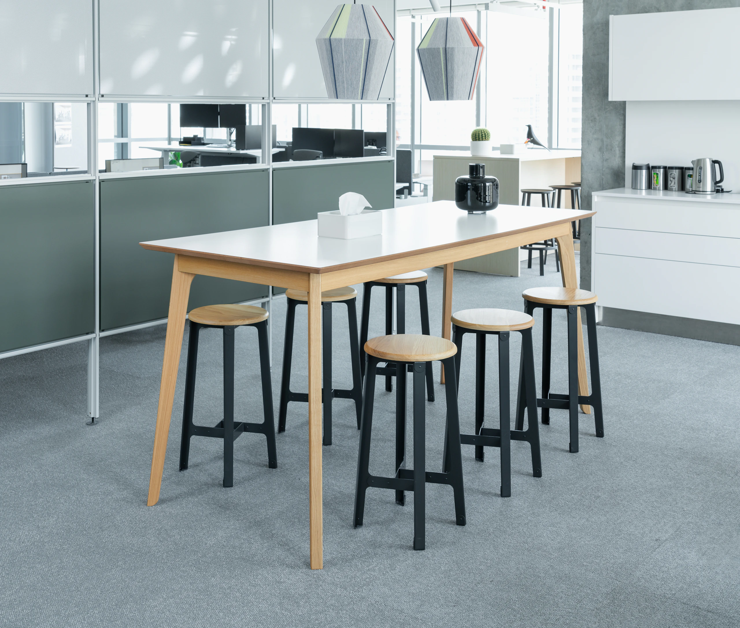Construct Stools around a Dalby standing height table alongside a Maars M923 Delineation wall.