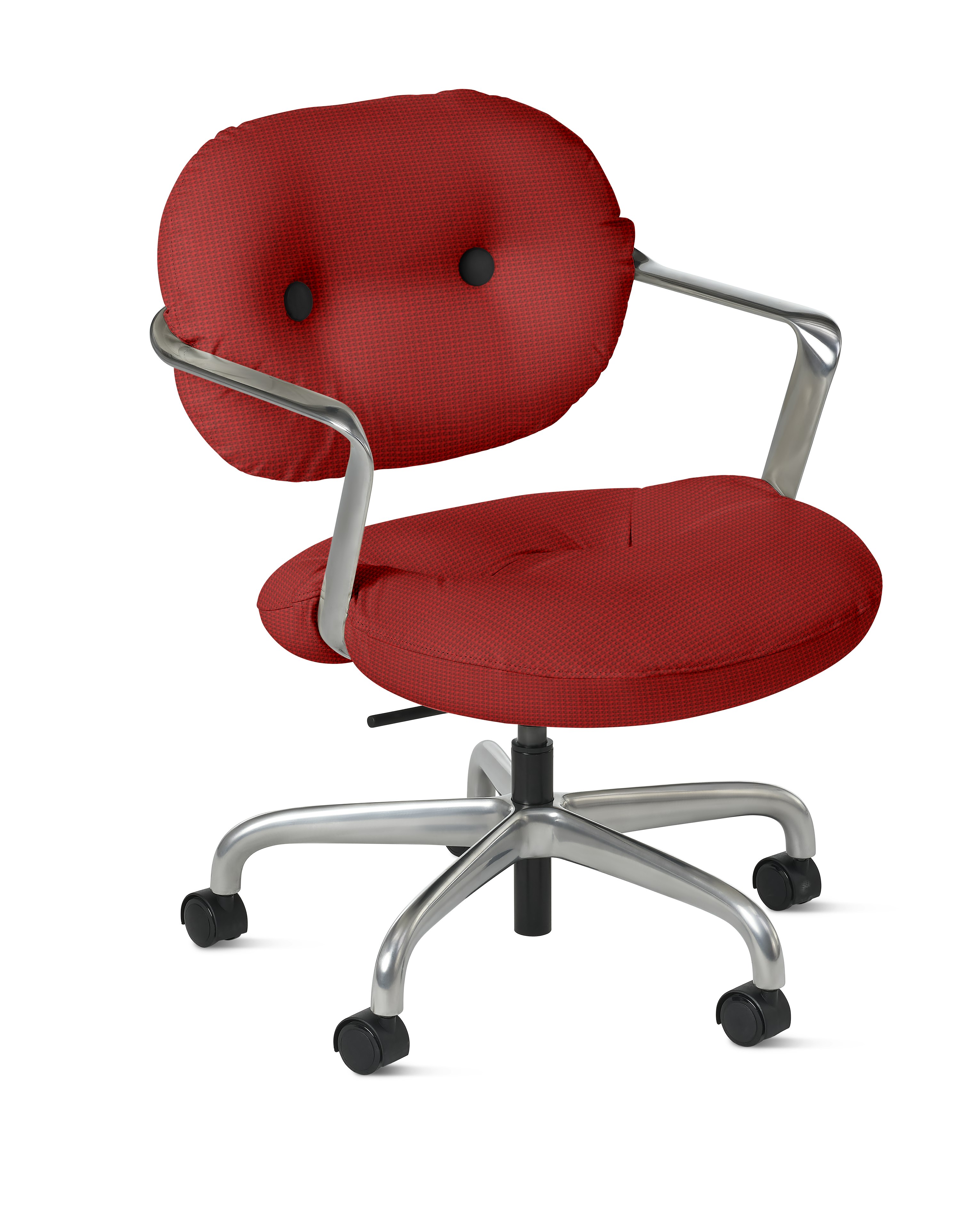 Morrison Hannah Task Chair - With Arms,  Cato,  Fire Red,  Half Polished Aluminum,  Hard Caster FSC Certified