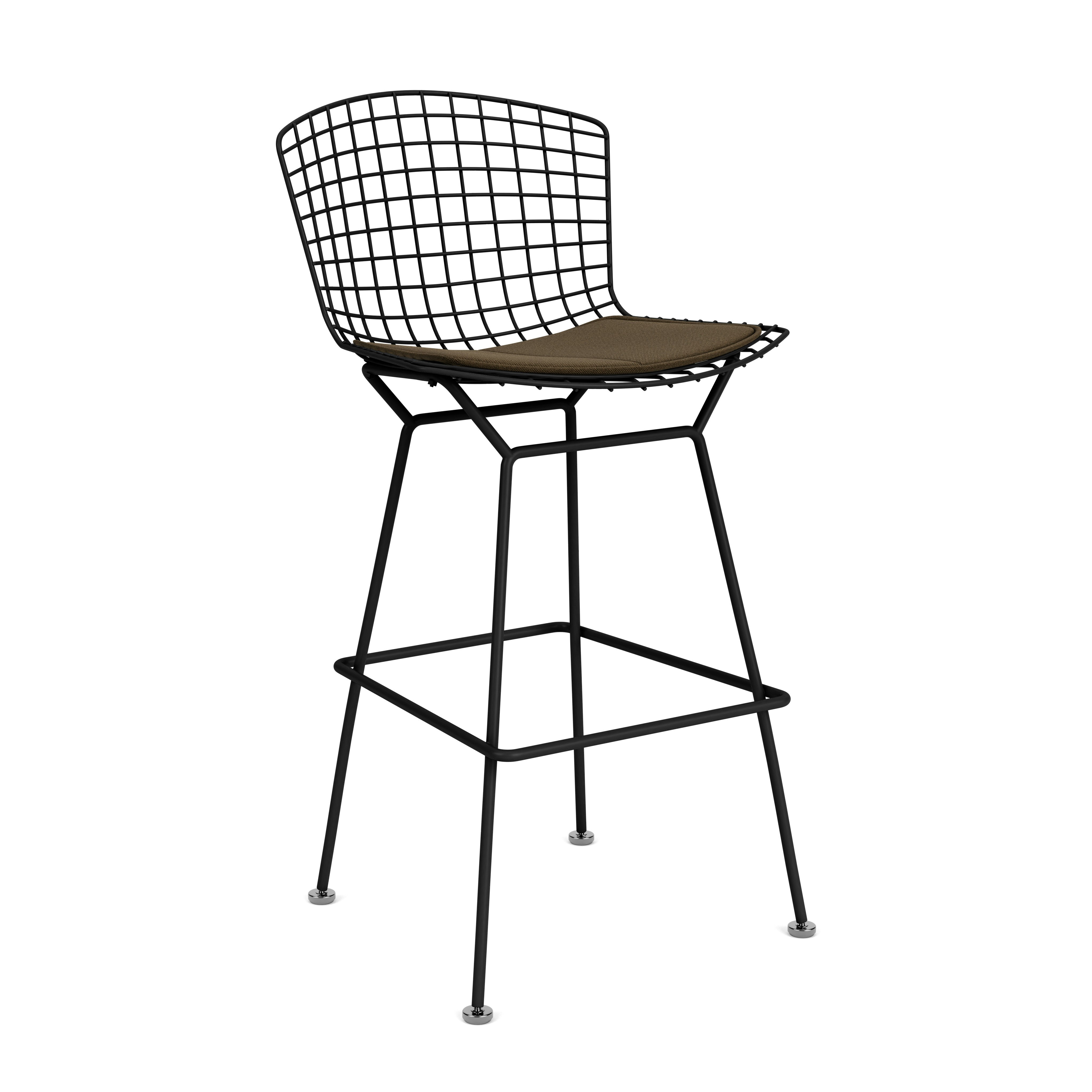 Bertoia Stool - Bar Height, With Seat Pad, Black, Hourglass, Mocha