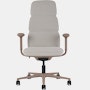 Front  view of a high-back Asari chair by Herman Miller in light brown with height adjustable arms.