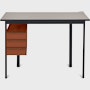 Mode desk in black with sandstone top and terracotta drawers.