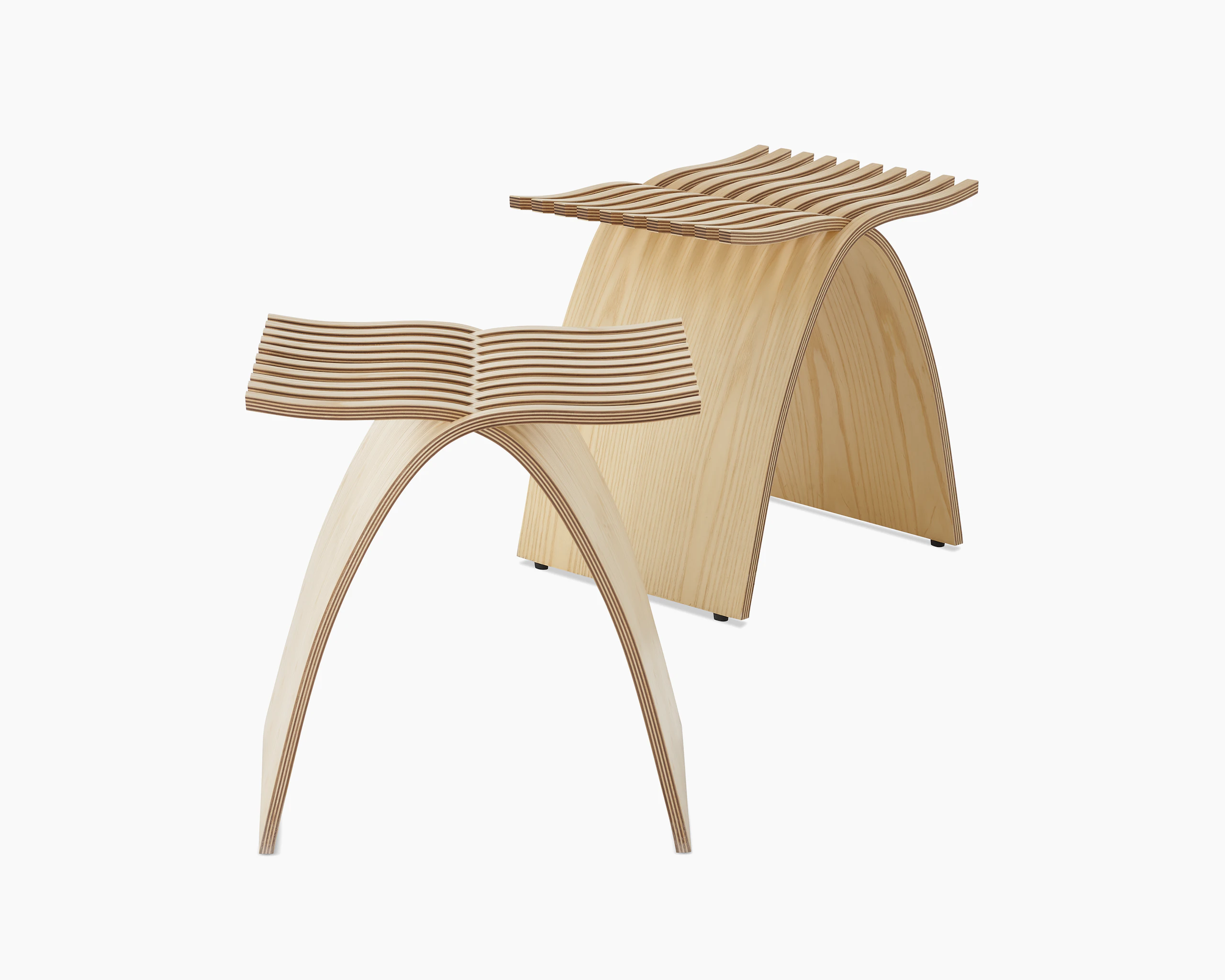 Two assembled Capelli Stools with one facing the front and the other at an angle.