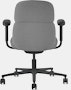 Rear view of a mid-back Asari chair by Herman Miller in dark grey with height adjustable arms.