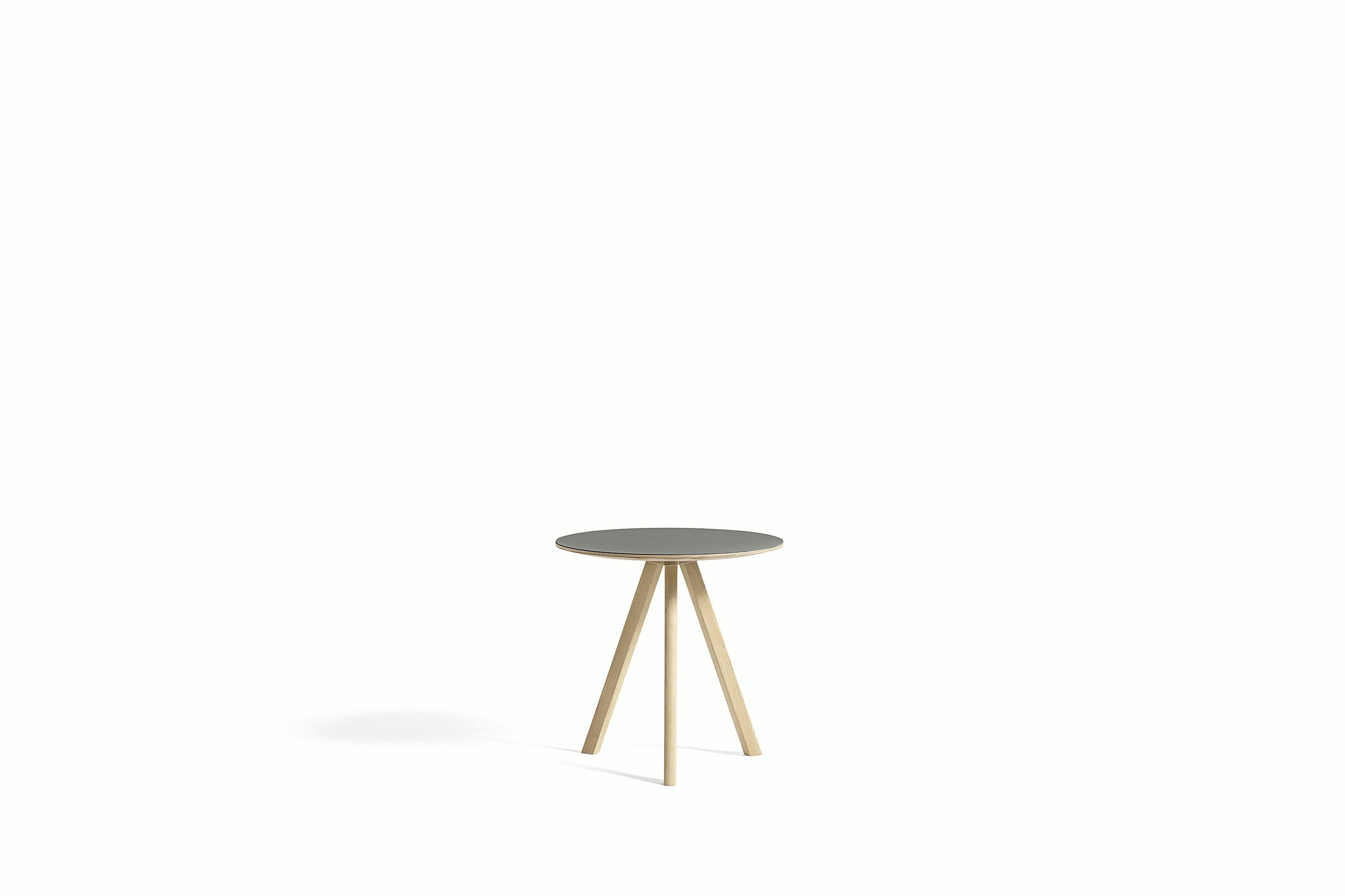 Grey Copenhague Side Table with oak base, viewed from the front.
