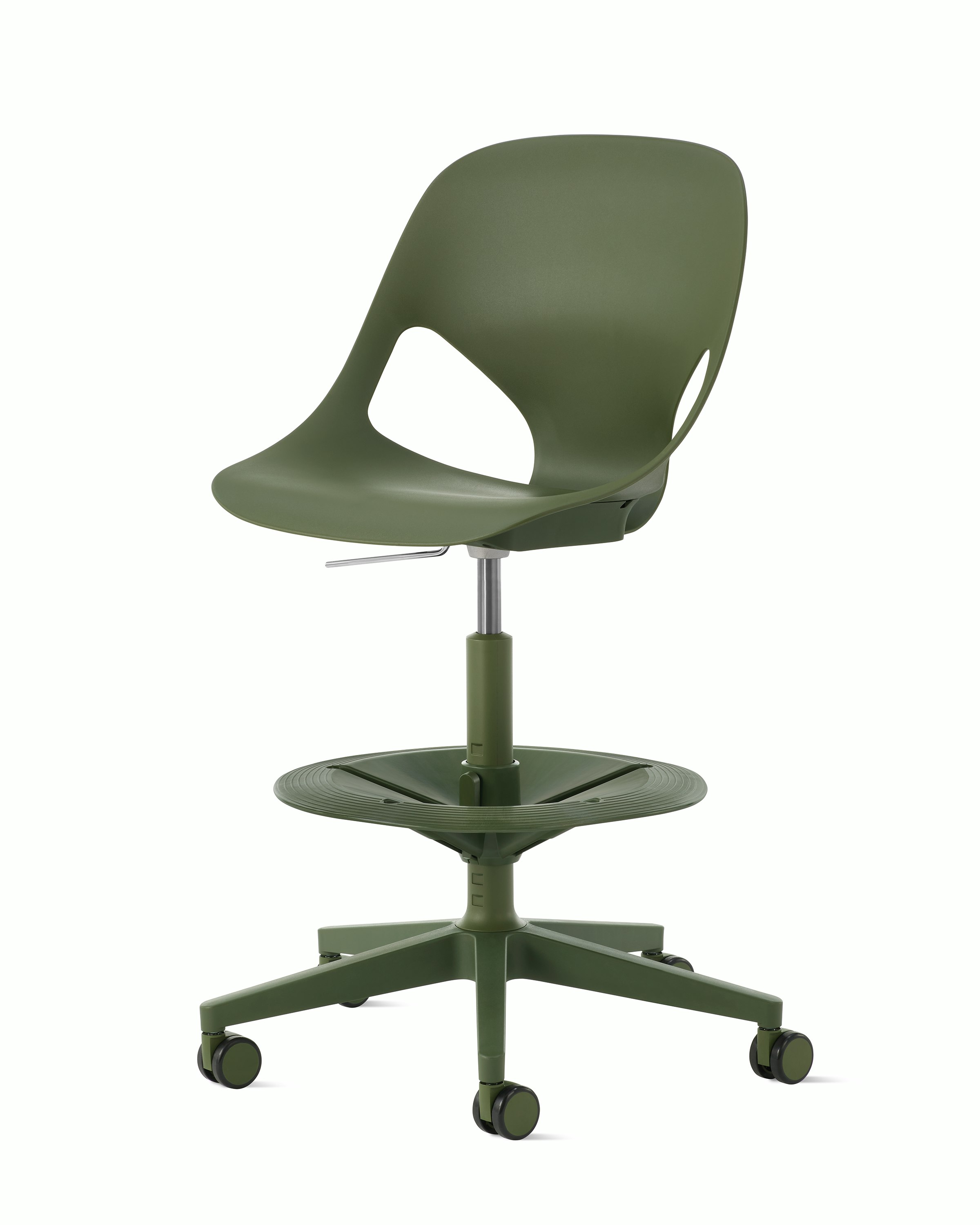 Angled view of Zeph chair in Olive
