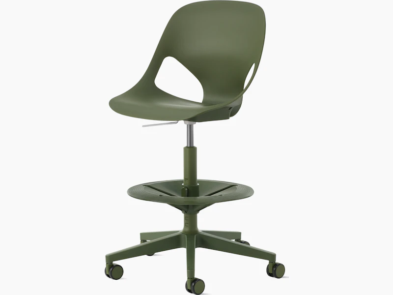Angled view of Zeph chair in Olive