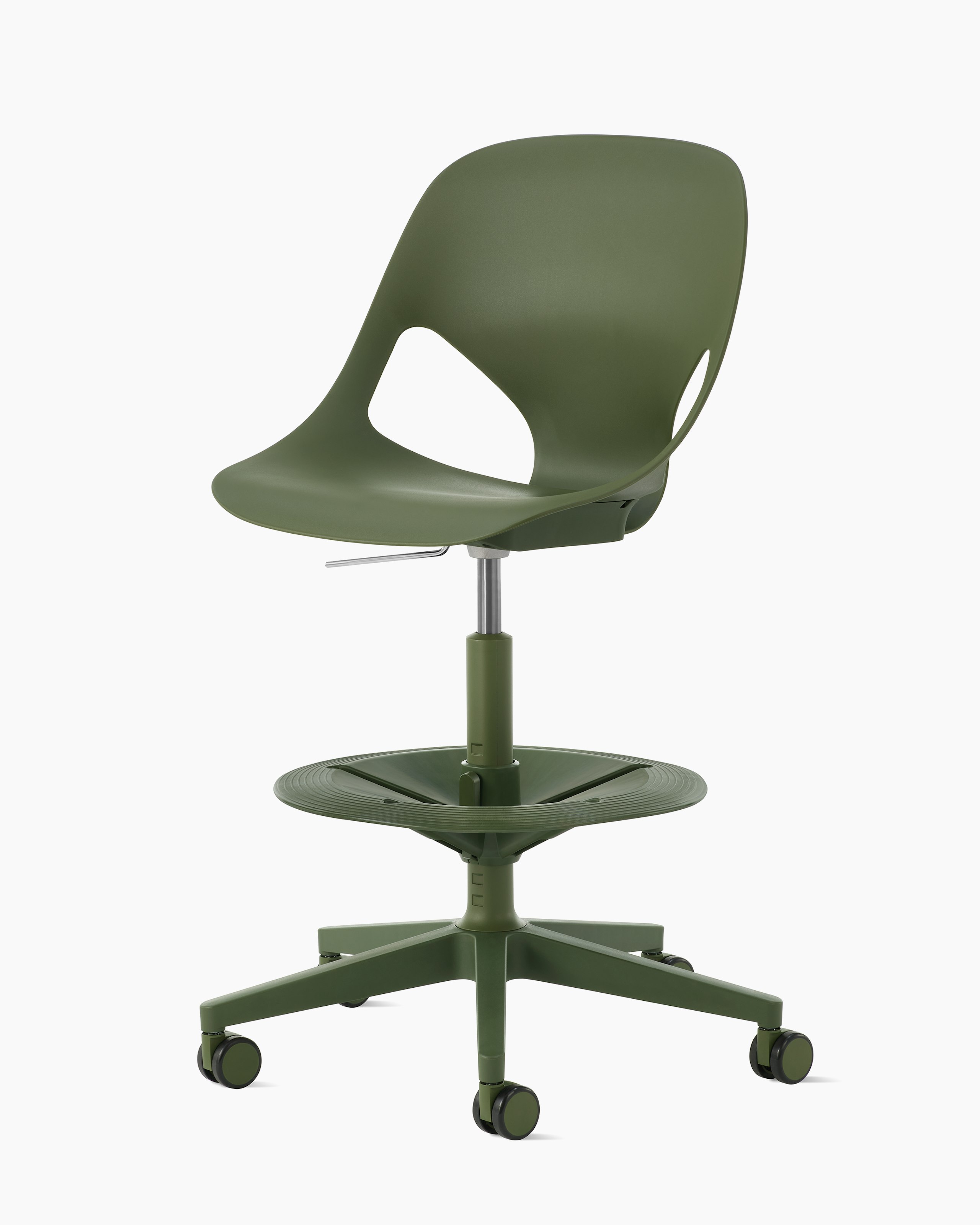 Angled view of Zeph chair in Olive