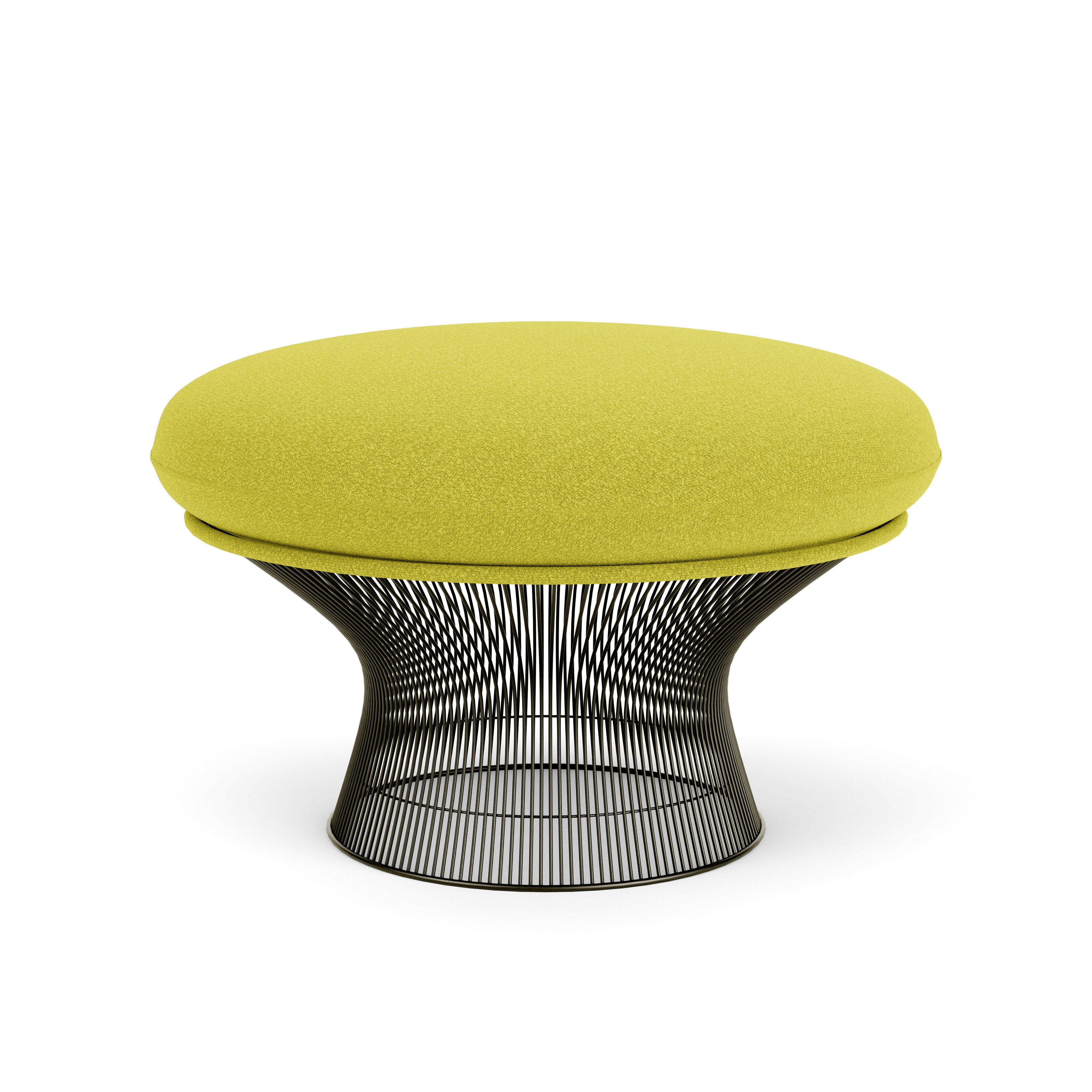 Platner Ottoman - Metallic Bronze,  Classic Boucle,  Chartreuse