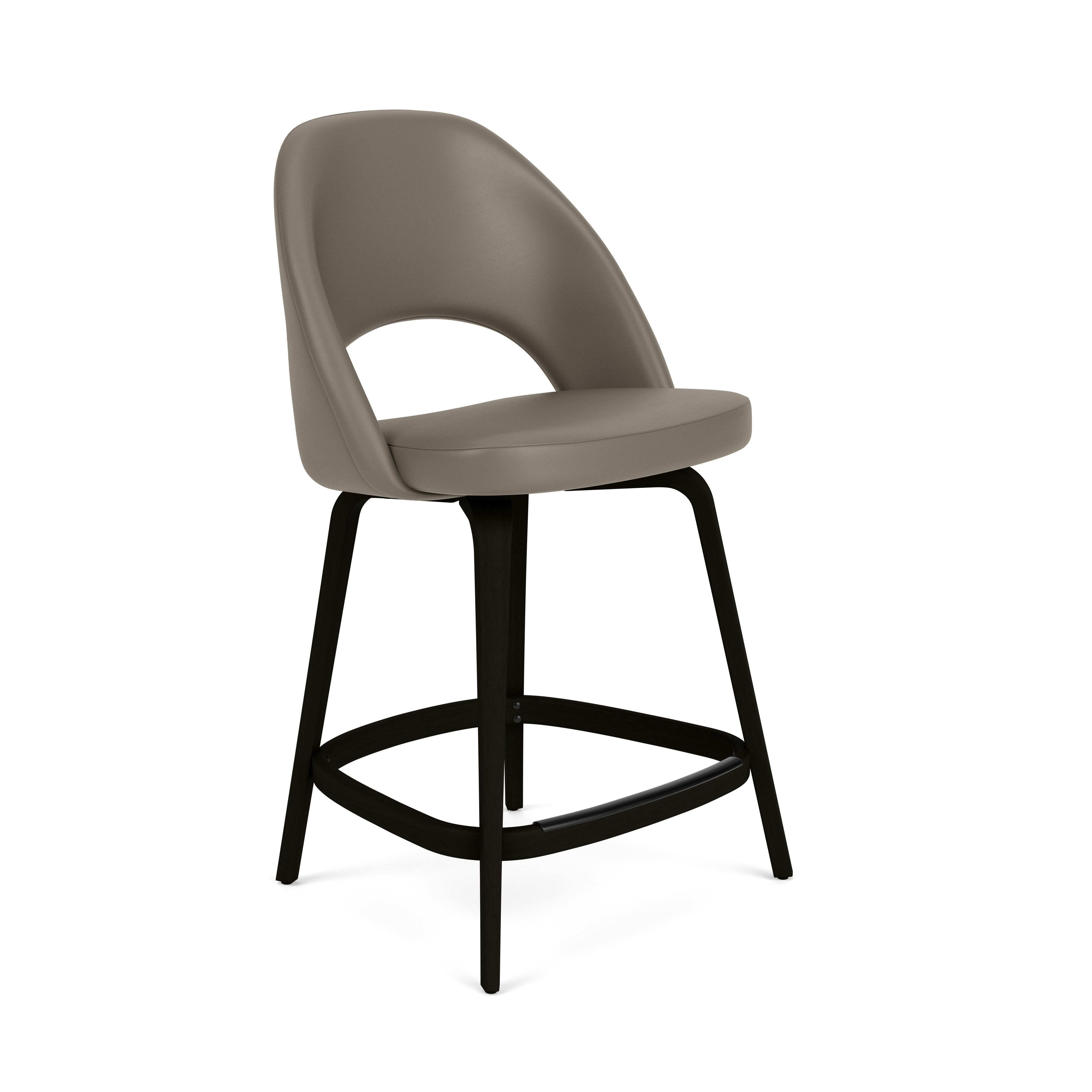 Saarinen Executive Stool - Counter Height, Acqua Leather, Aquitania, Ebonized Walnut