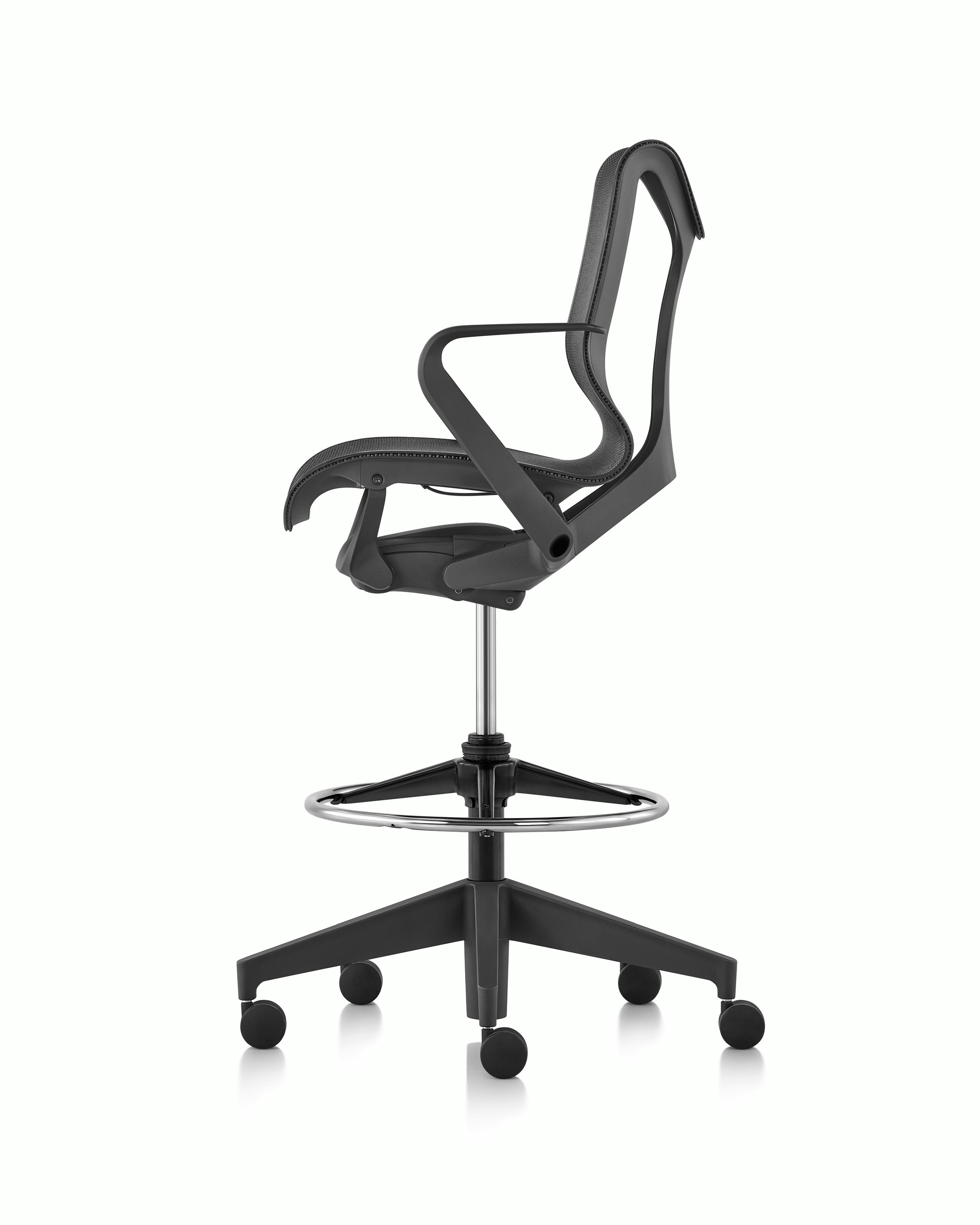 Cosm low back stool, side view, graphite