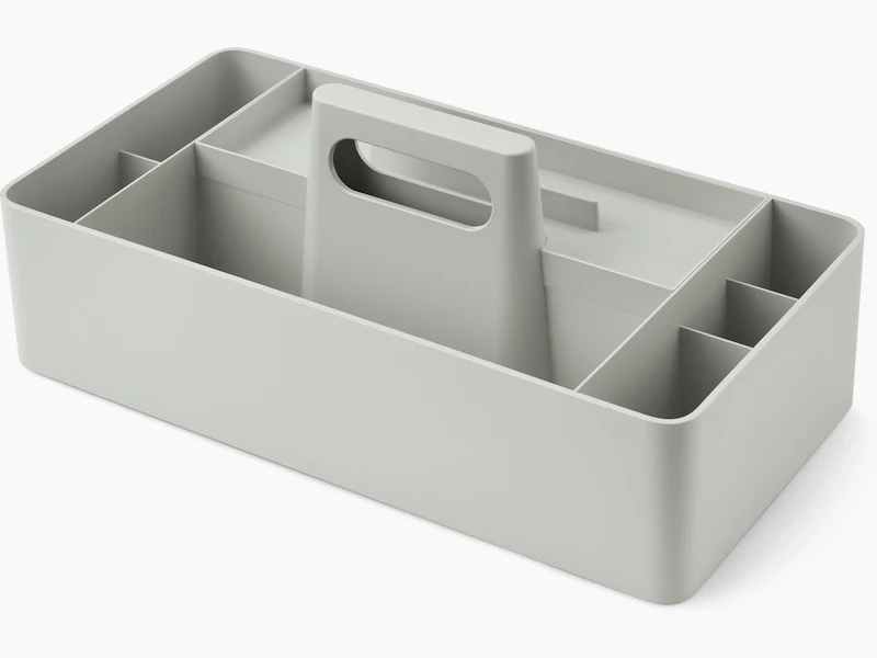 Grey OE1 Workbox, viewed from an angle.