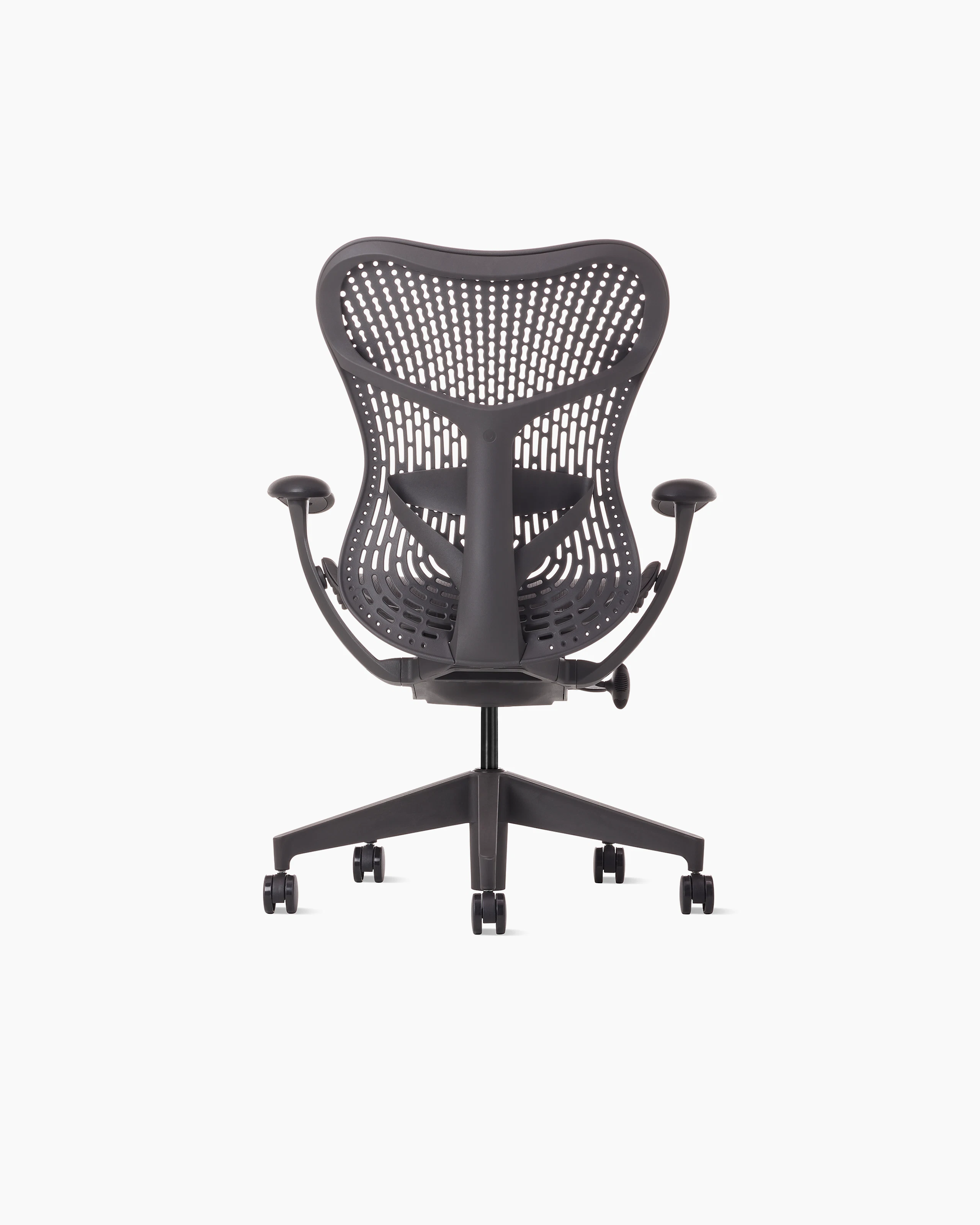 Rear view of a Mirra 2 chair with Trflex back in graphite.