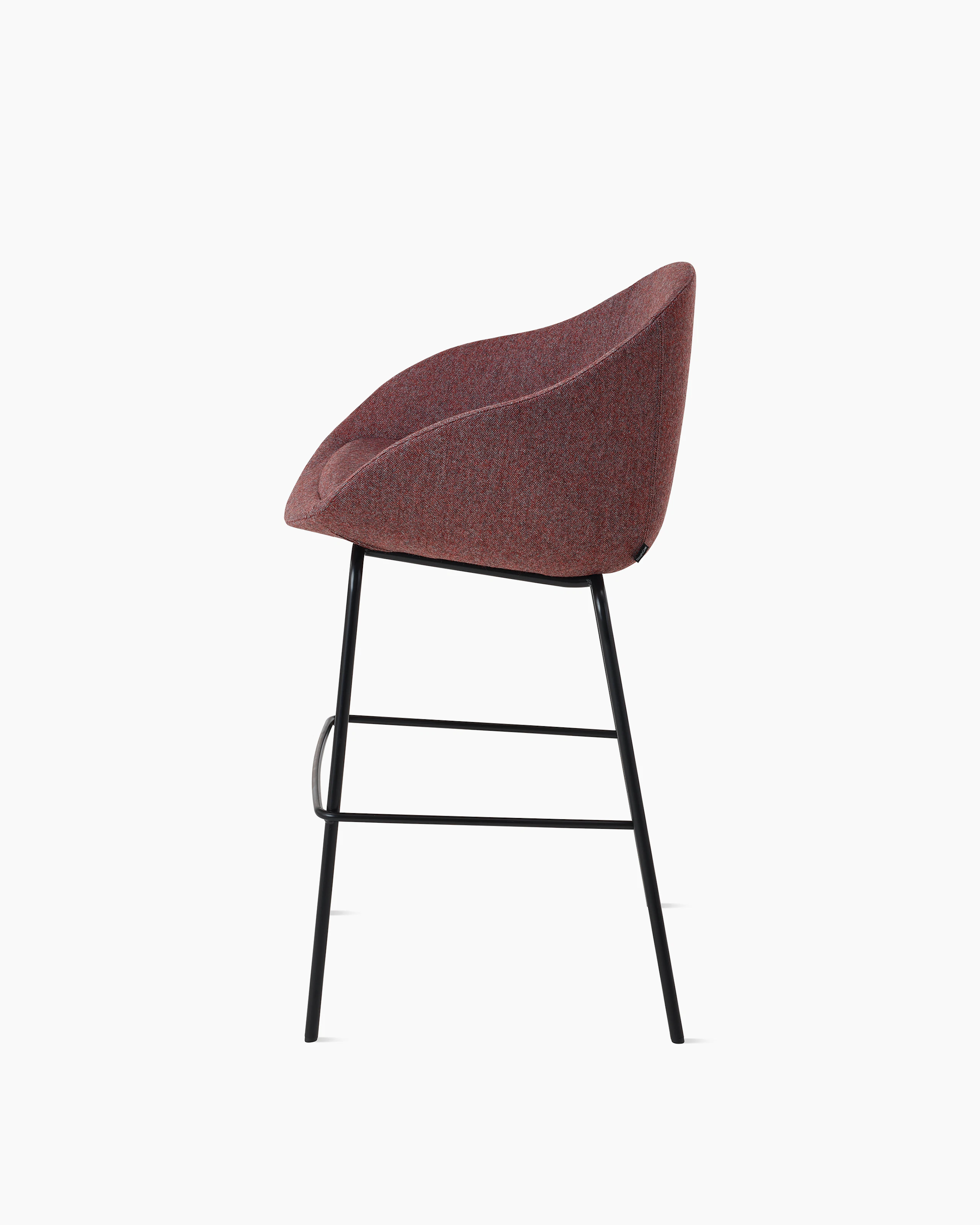 White background shot of Always stool with burgundy fabric and black four leg base.