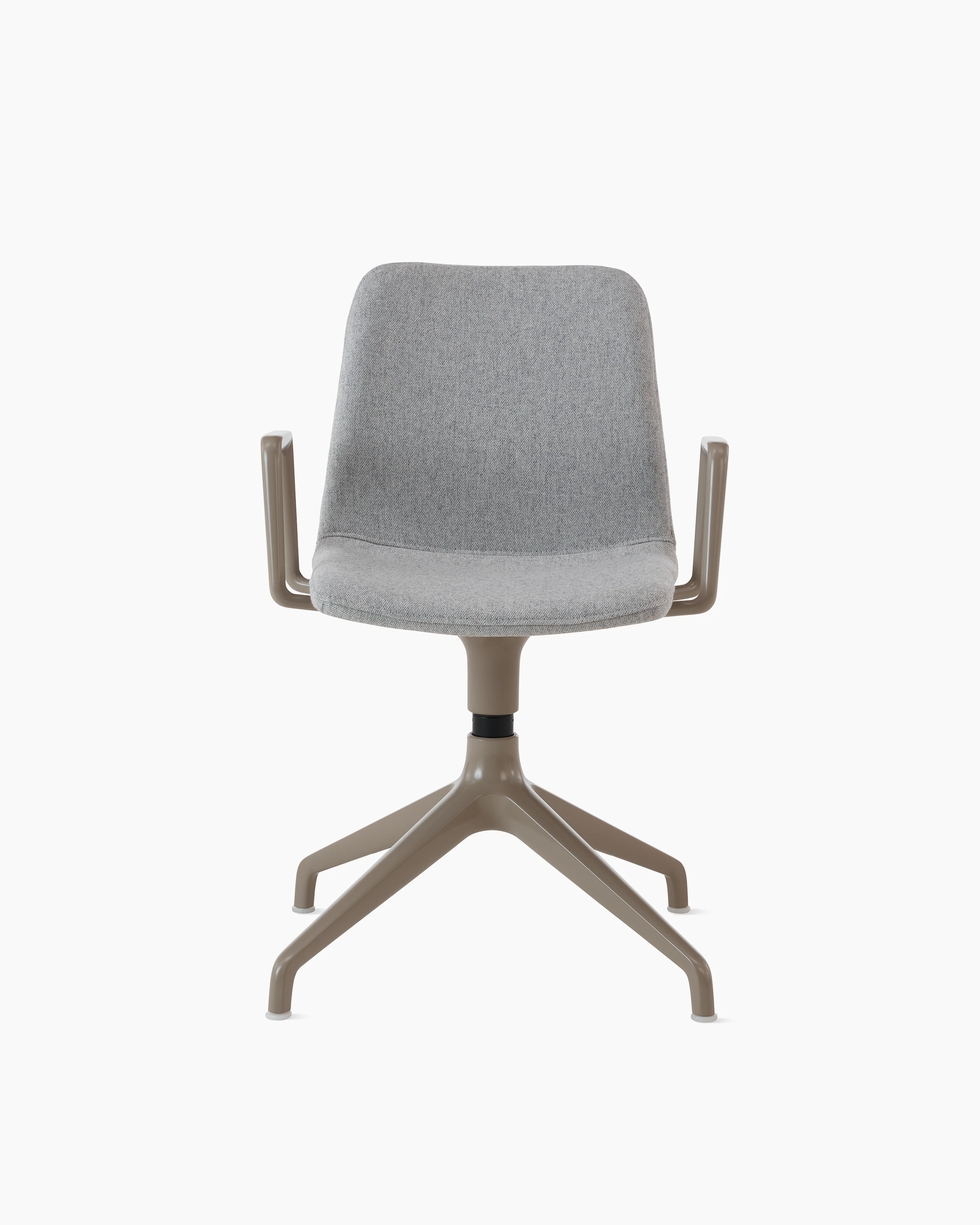 White sweep of Viv chair with light grey fabric and 4 star taupe steel base