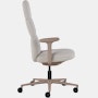 Side view of a high-back Asari chair by Herman Miller in light brown with height adjustable arms.