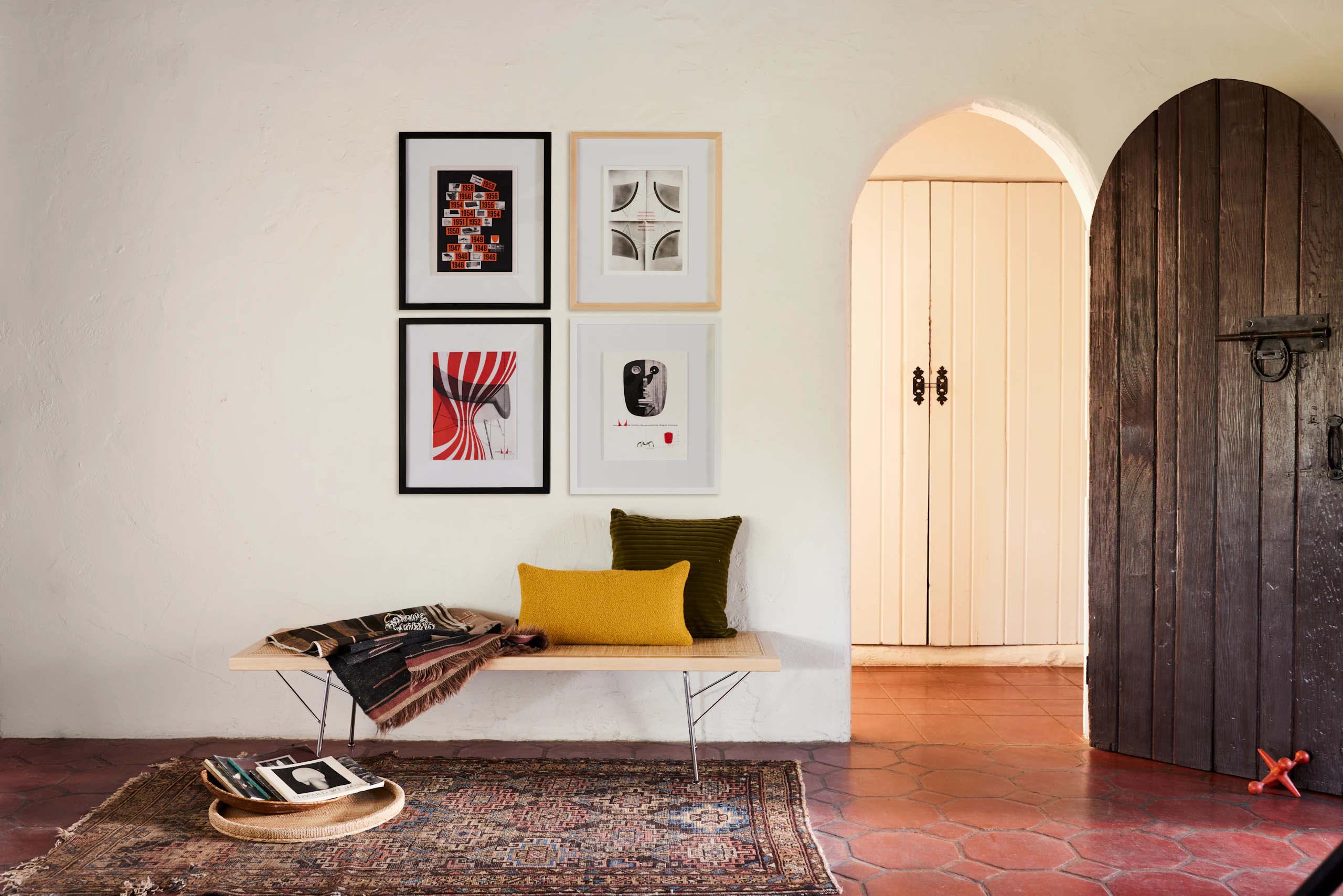 Nelson Face Print, Coconut Chair Print, Timeline Print, Four Coconuts Print, Nelson Cane Bench, Wide Corduroy Pillow, Roam Pillow