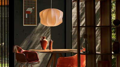 Eames Molded Fiberglass Chairs, CPH 20 Table and Nelson Propeller Pendant