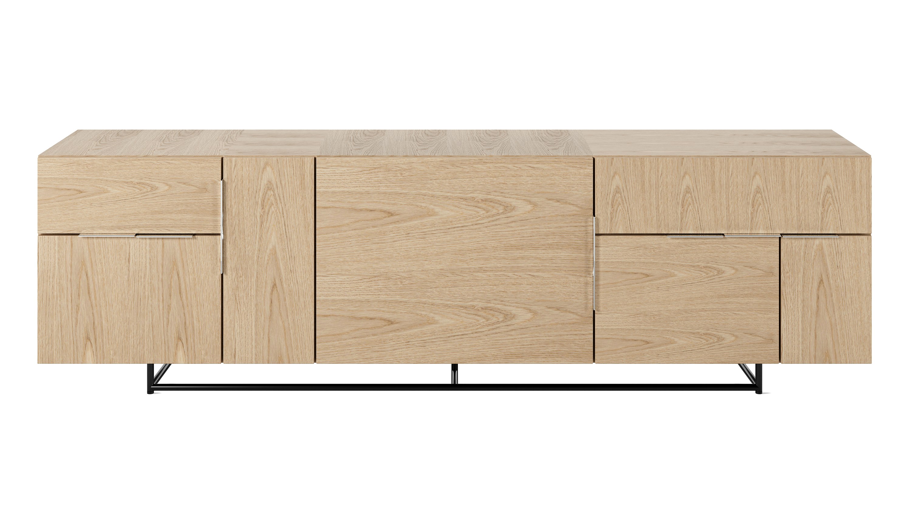 Domino Credenza - 88.5,  3 Unit,  Mixed Storage,  Oak,  Black