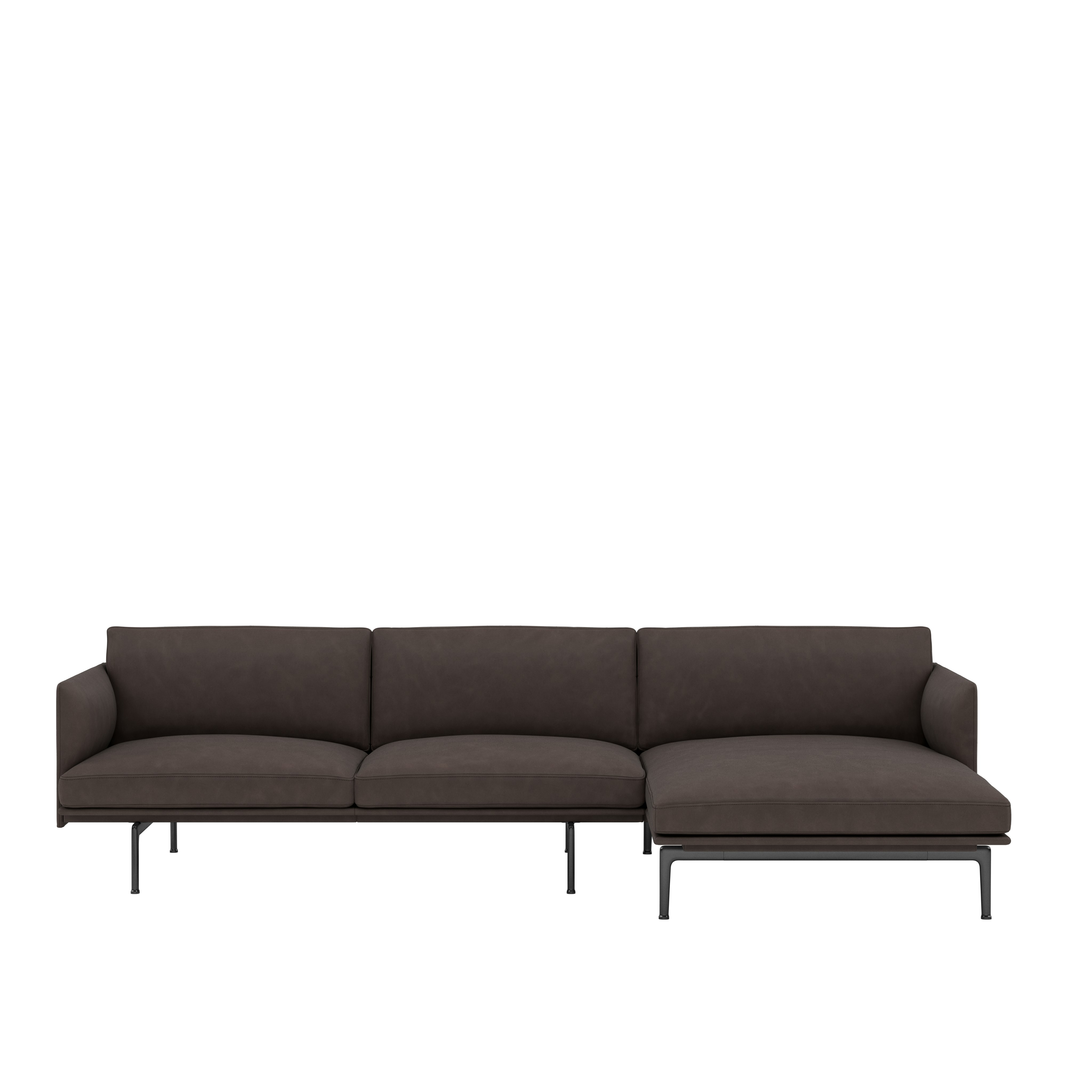 Outline Chaise Lounge,  Right\BASE: Black\LEATHER: Allure Leather (T)\COL: Dark Brown