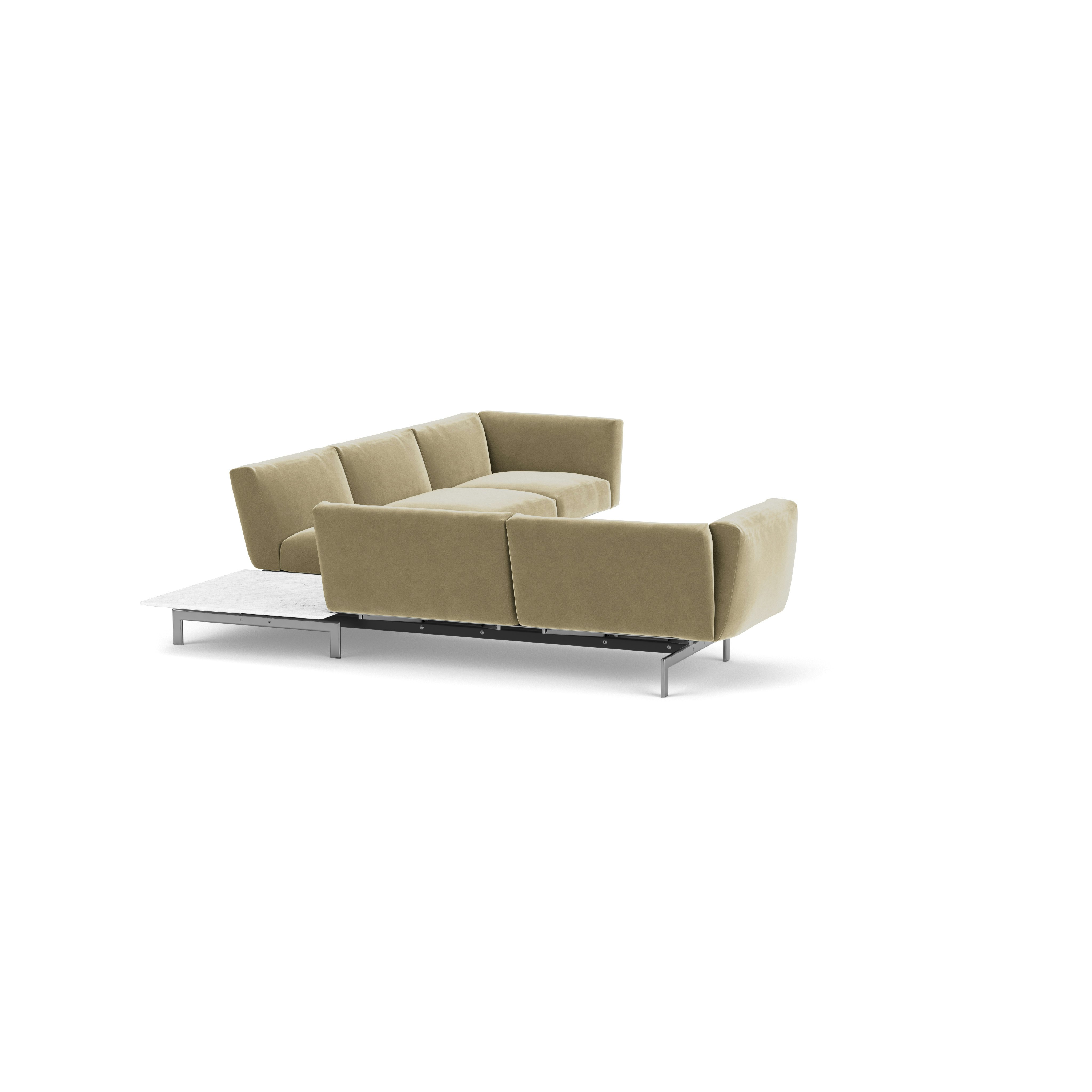 Avio Sectional with Table - Five Seater, Right,  Knoll Velvet, Sandstone, Silver, Satin Carrara