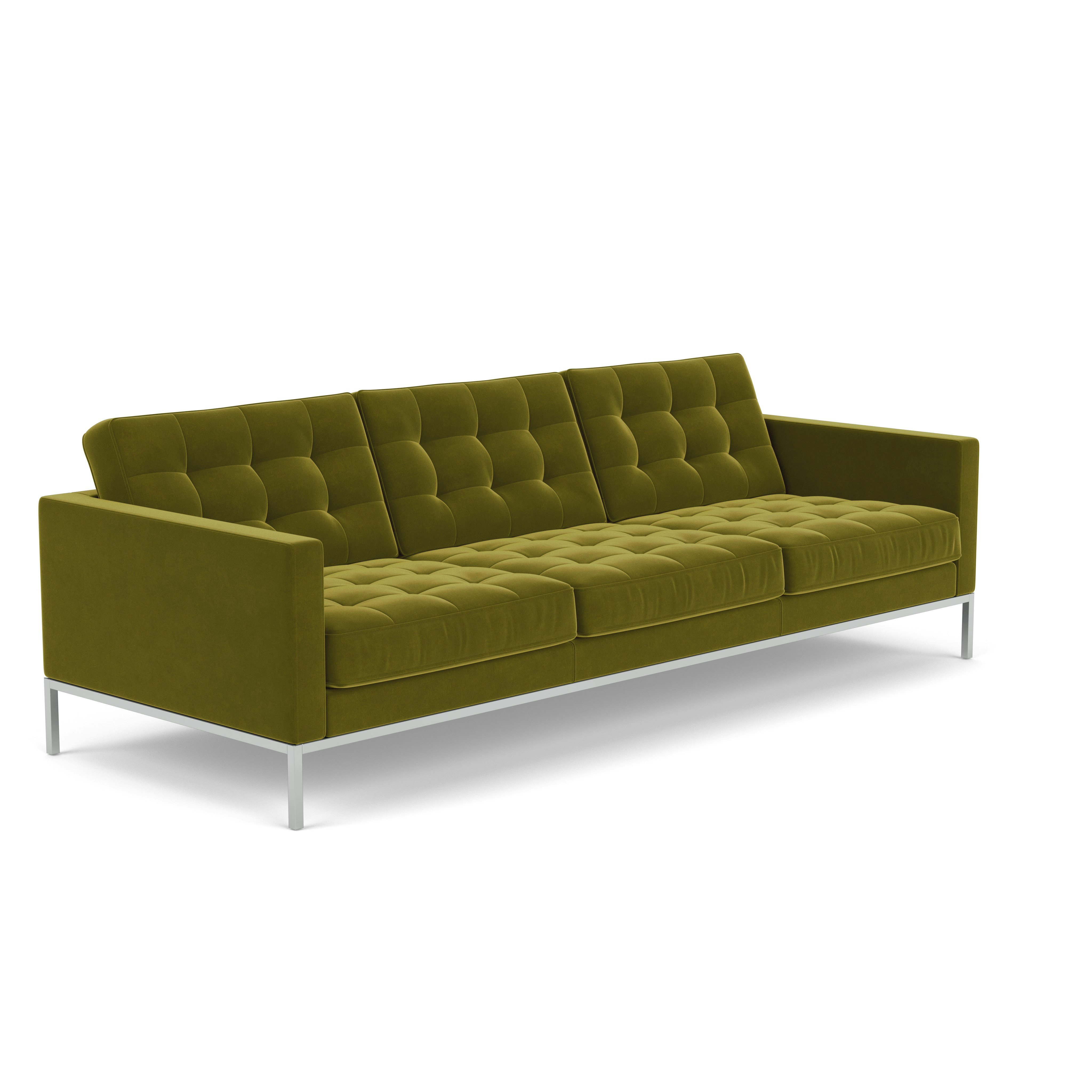 Florence Knoll Relaxed Sofa - Two Seater, Knoll Velvet, Moss, Pol Chrome