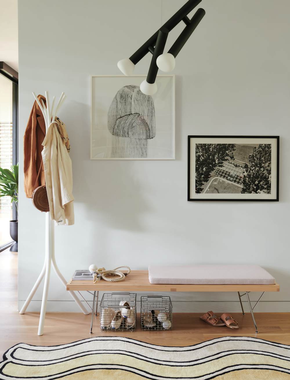 Nelson Platform Bench and Cushion in a home entryway setting