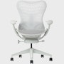 Front  view of a Mirra 2 chair with a Butterfly back in alpine and a silver alloy base.
