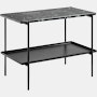 A rectangular Rebar Side Table with marble top.