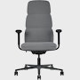 Front view of a high-back Asari chair by Herman Miller in dark grey with height adjustable arms.