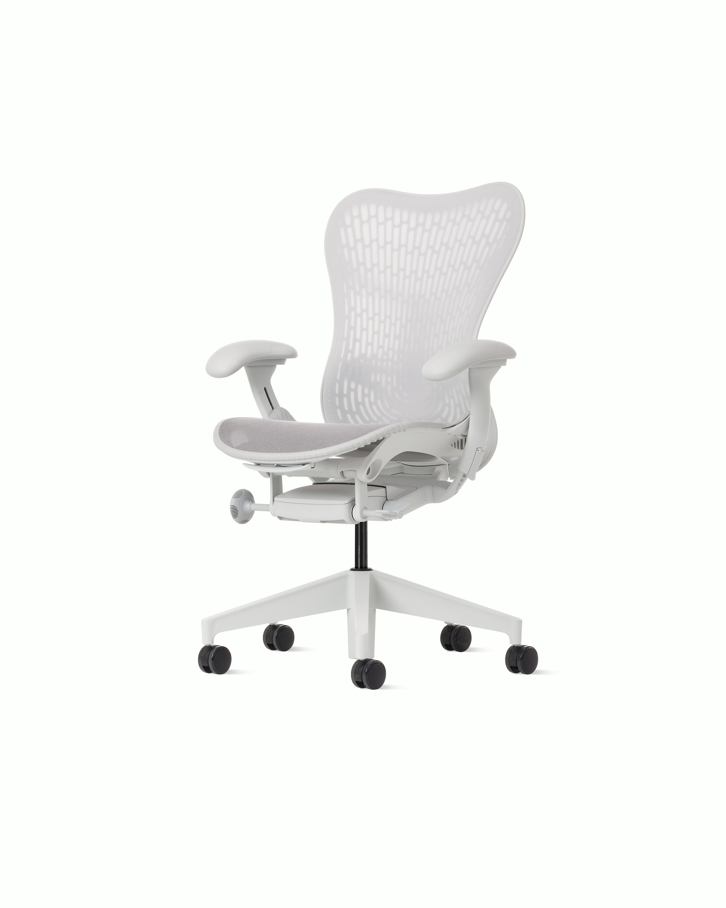 Front angle view of a Mirra 2 chair with a Butterfly back in alpine.