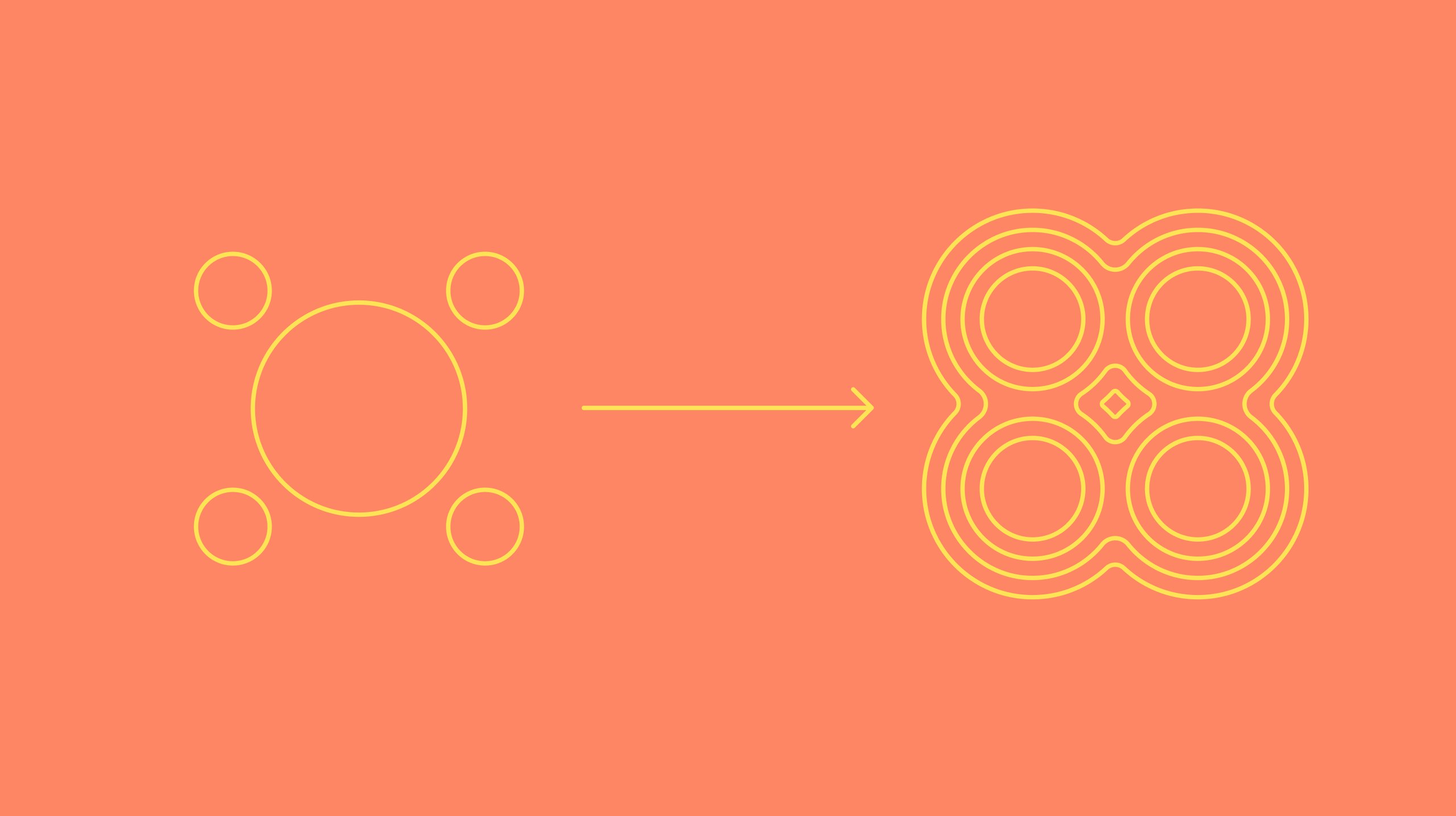 A pink and yellow illustration representing the transition from standard learning spaces to career catalysts
