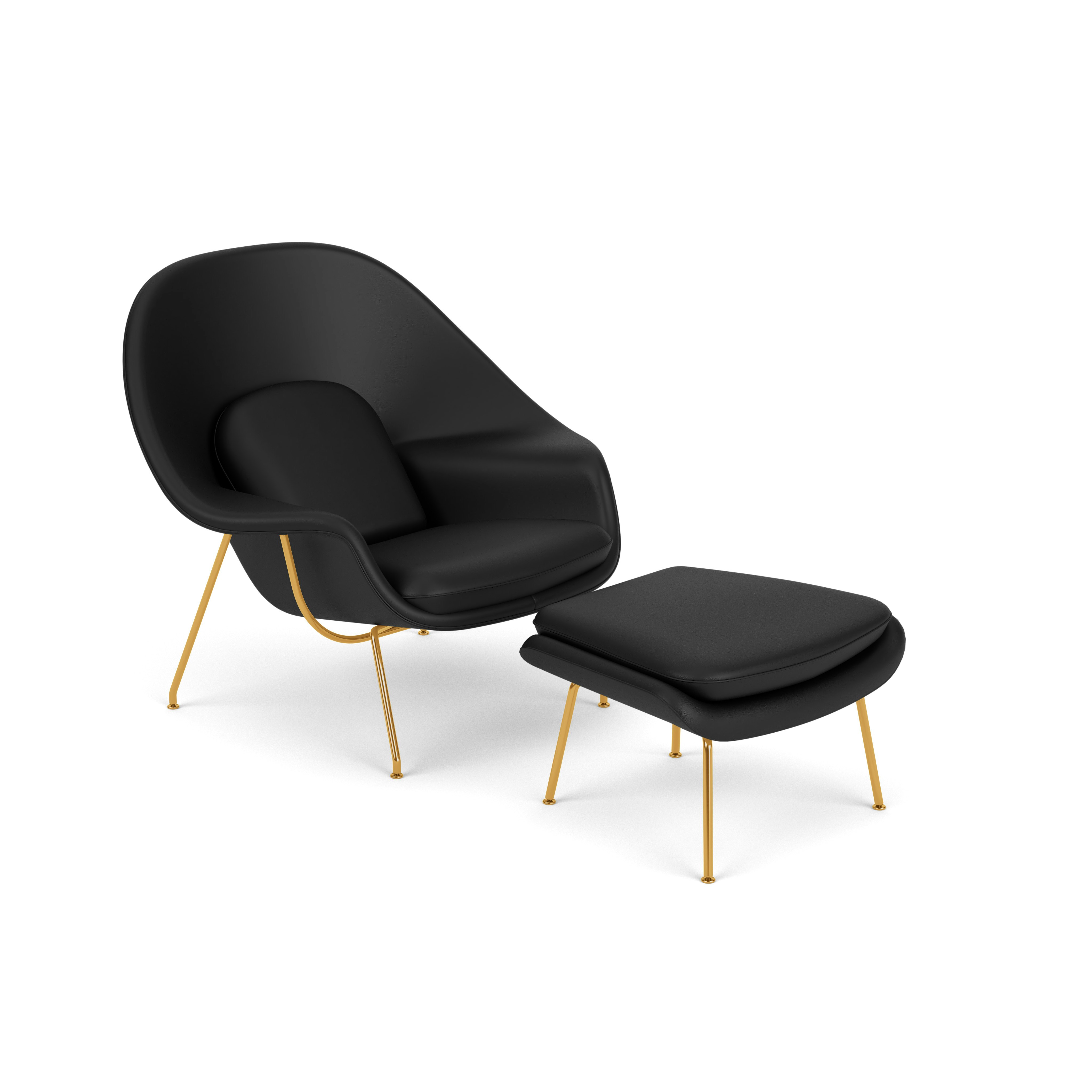 Womb Chair and Ottoman - Standard, Volo Leather, Black  , Gold
