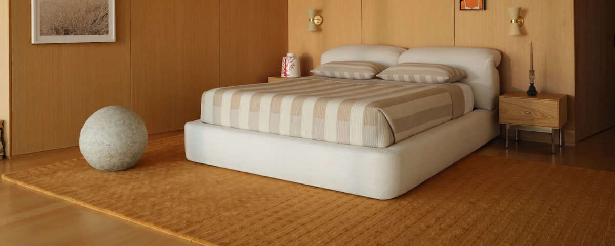 Jude Rug, Kelston Bed, and Wiley Bedding in a bedroom setting
