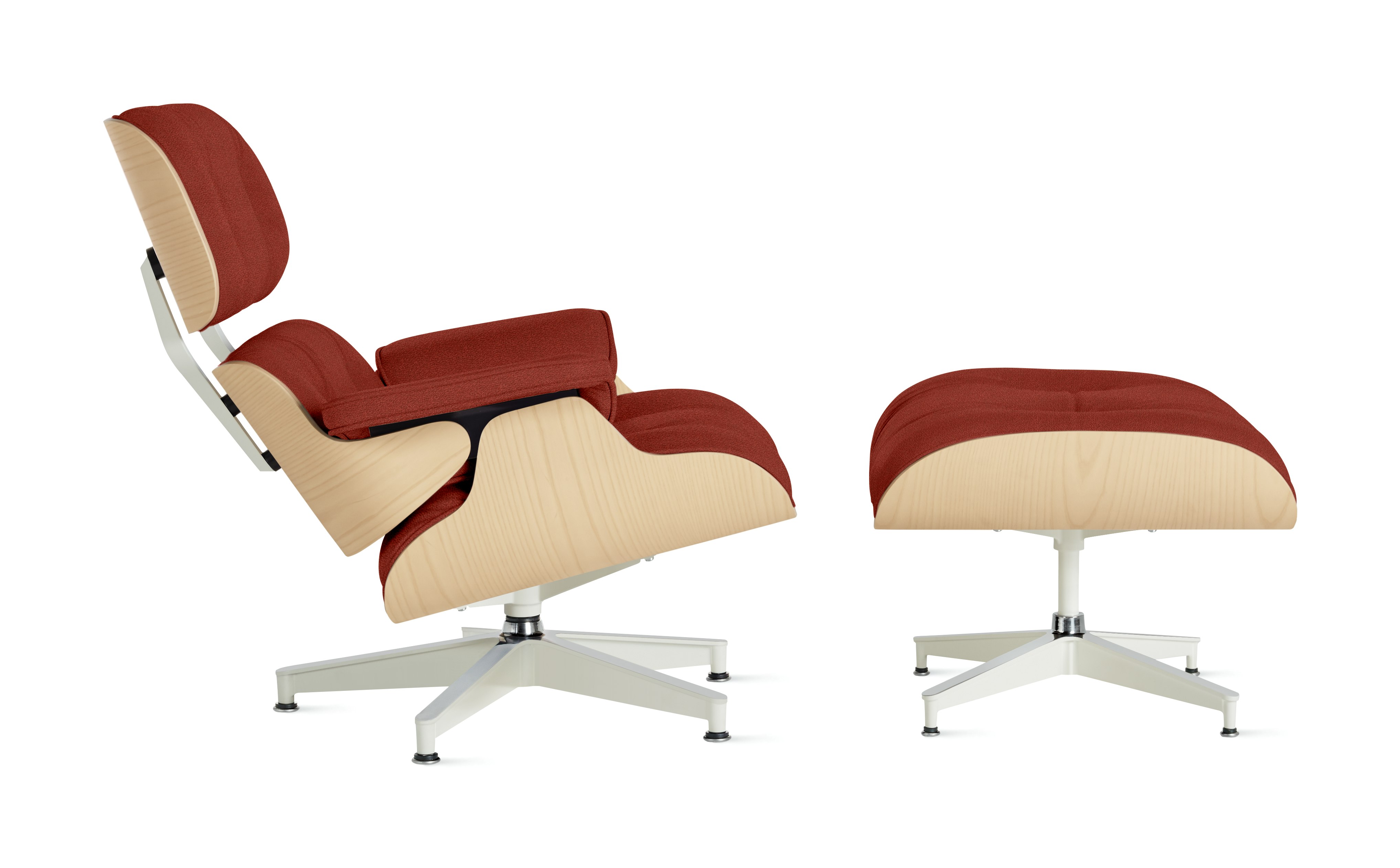 Eames Lounge & Ottoman - Standard,  White Ash,  Flamiber,  Cayenne