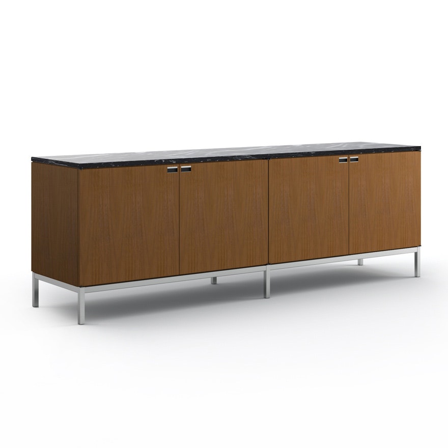 Florence Knoll Credenza - Four Position, Polished Chrome, Medium Brown, Polished Nero Marquina