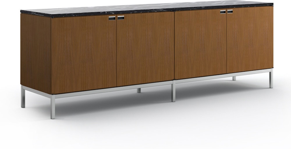 Florence Knoll Credenza - Four Position, Polished Chrome, Medium Brown, Polished Nero Marquina
