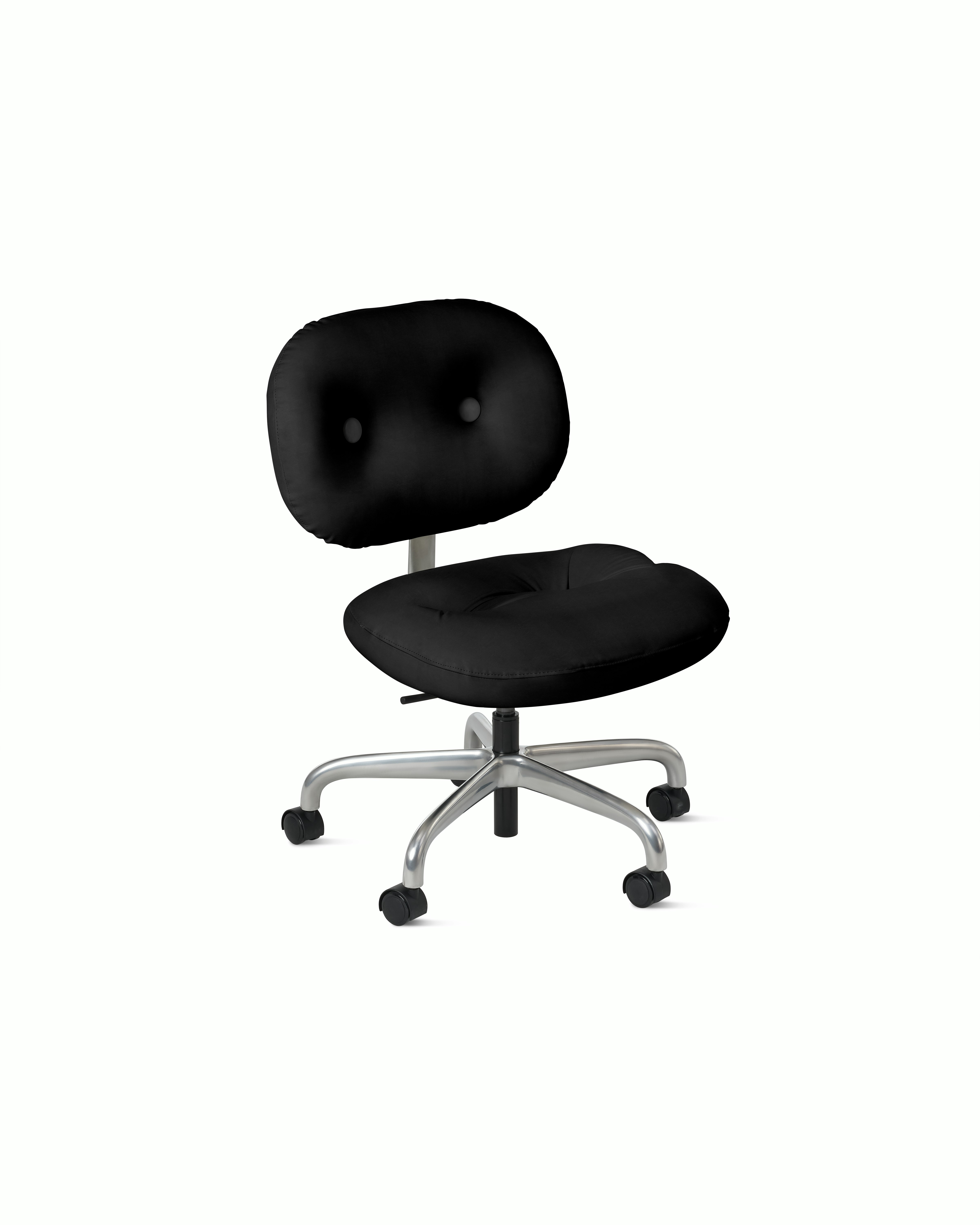 Morrison Hannah Task Chair - Without Arms,  Amalfi Leather,  Black,  Half Polished Aluminum,  Soft Caster FSC Certified