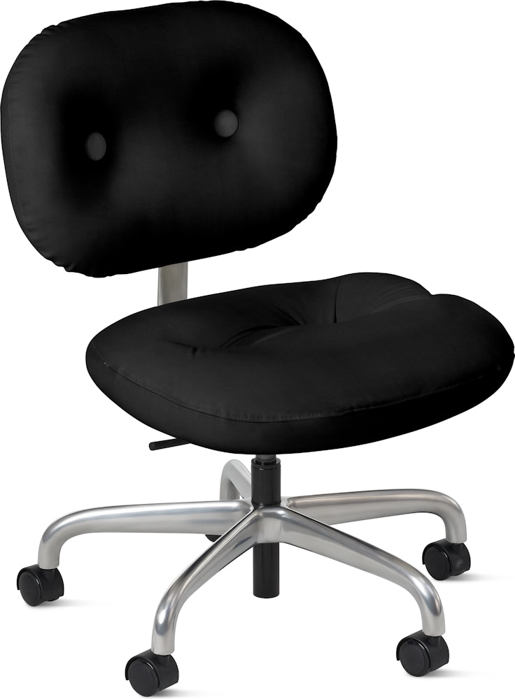 Morrison Hannah Task Chair - Without Arms,  Amalfi Leather,  Black,  Half Polished Aluminum,  Soft Caster FSC Certified