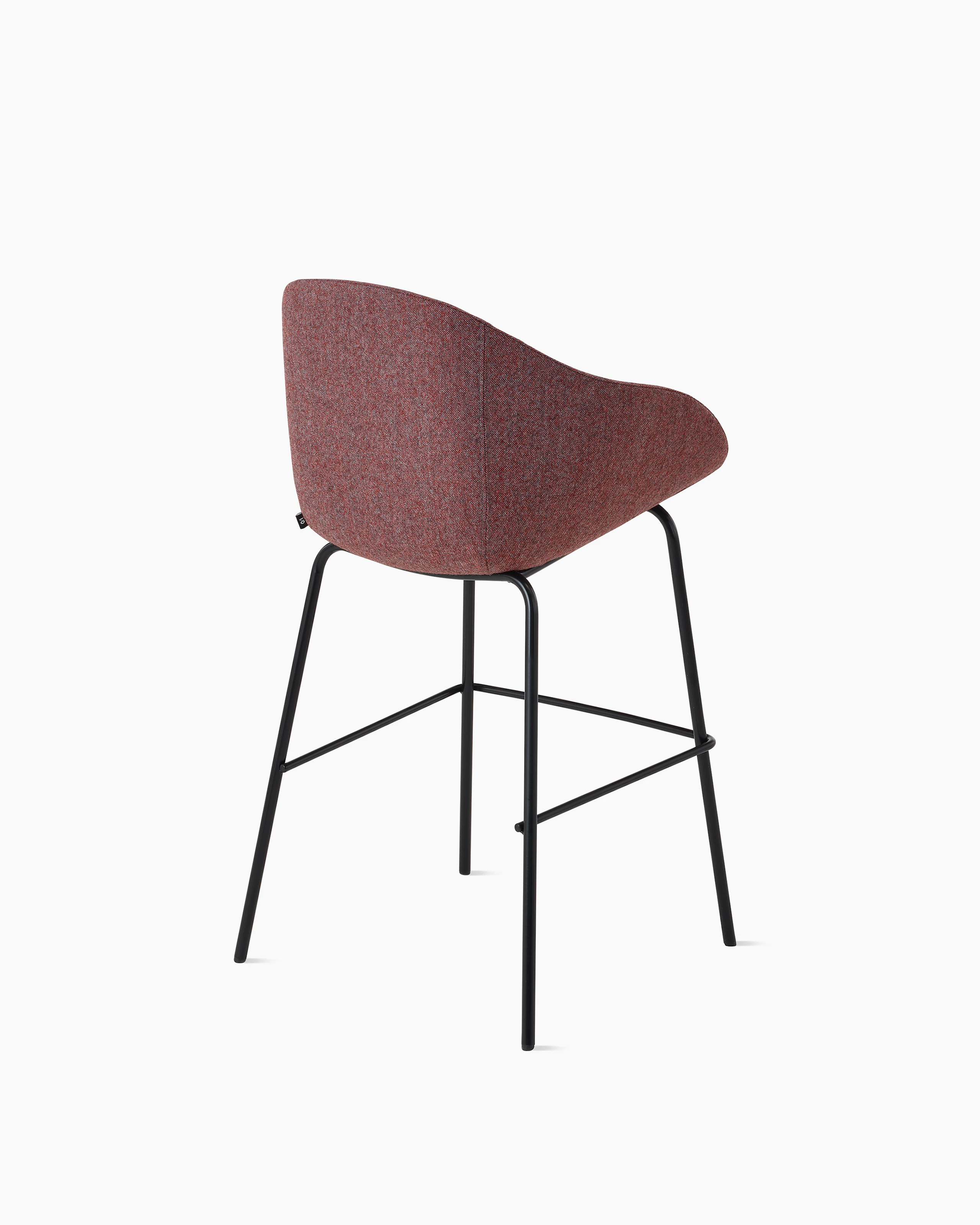 White background shot of Always stool with burgundy fabric and black four leg base.
