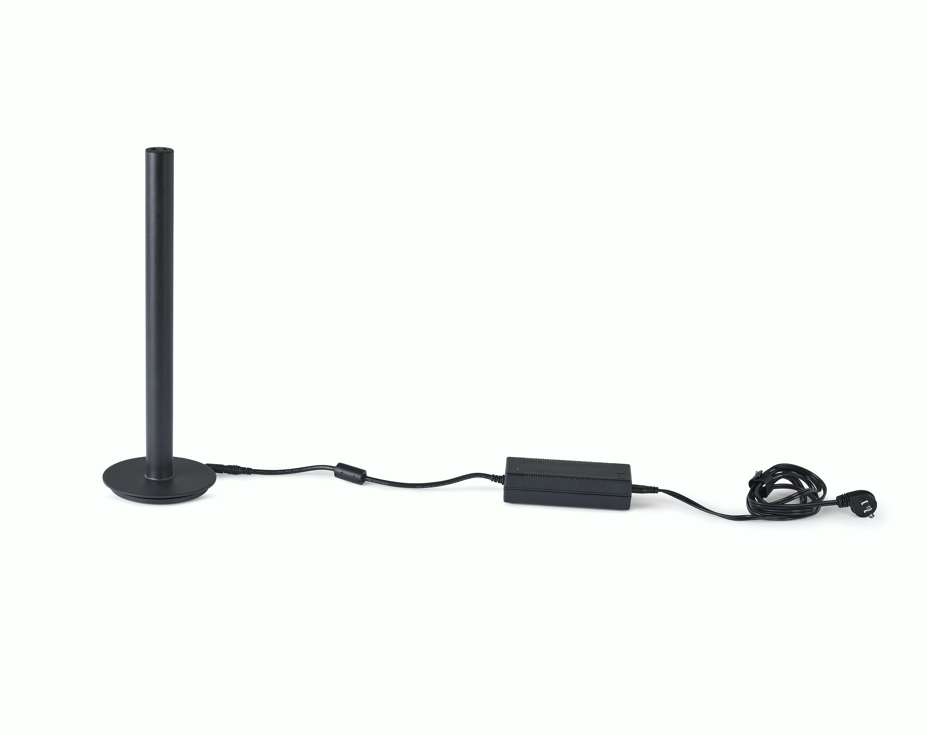 A black Logic Micro Tower with power cord.