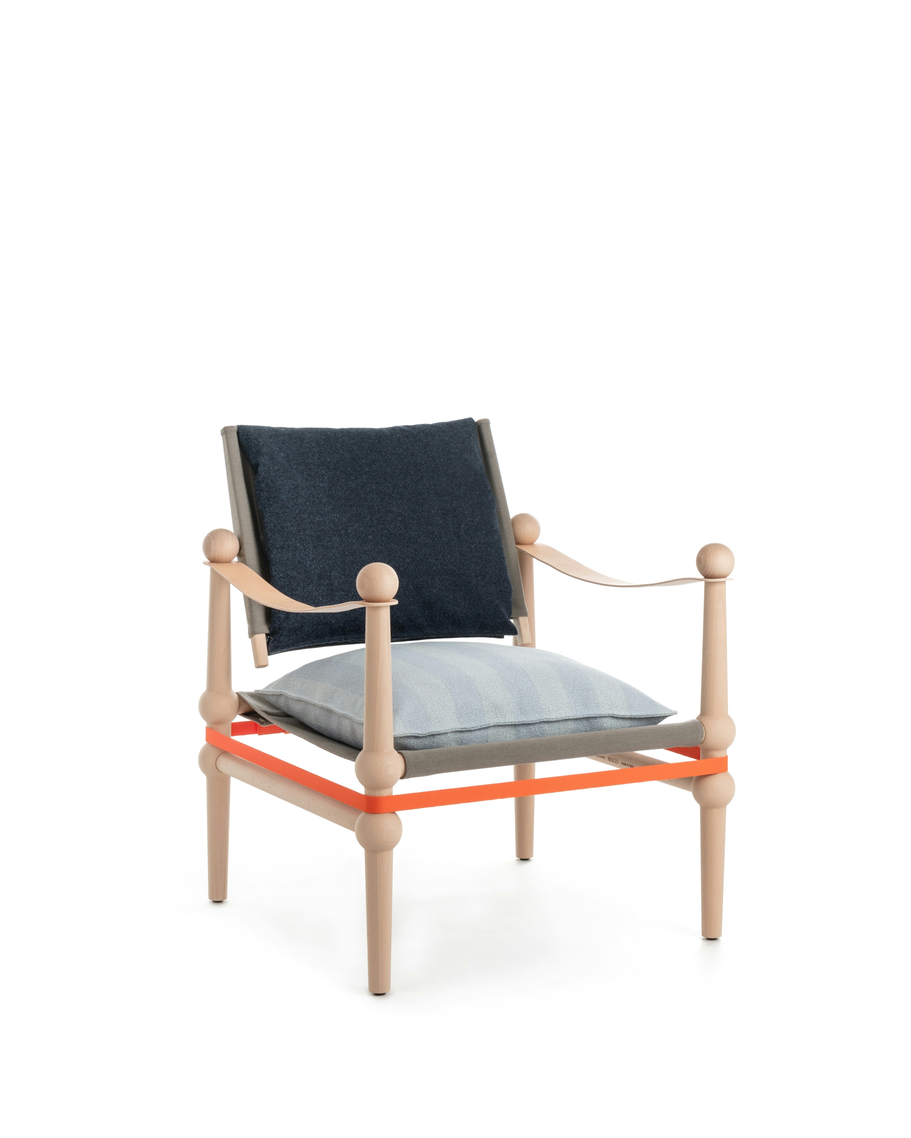 Twain Low Chair in Natural Beech and Light Blue