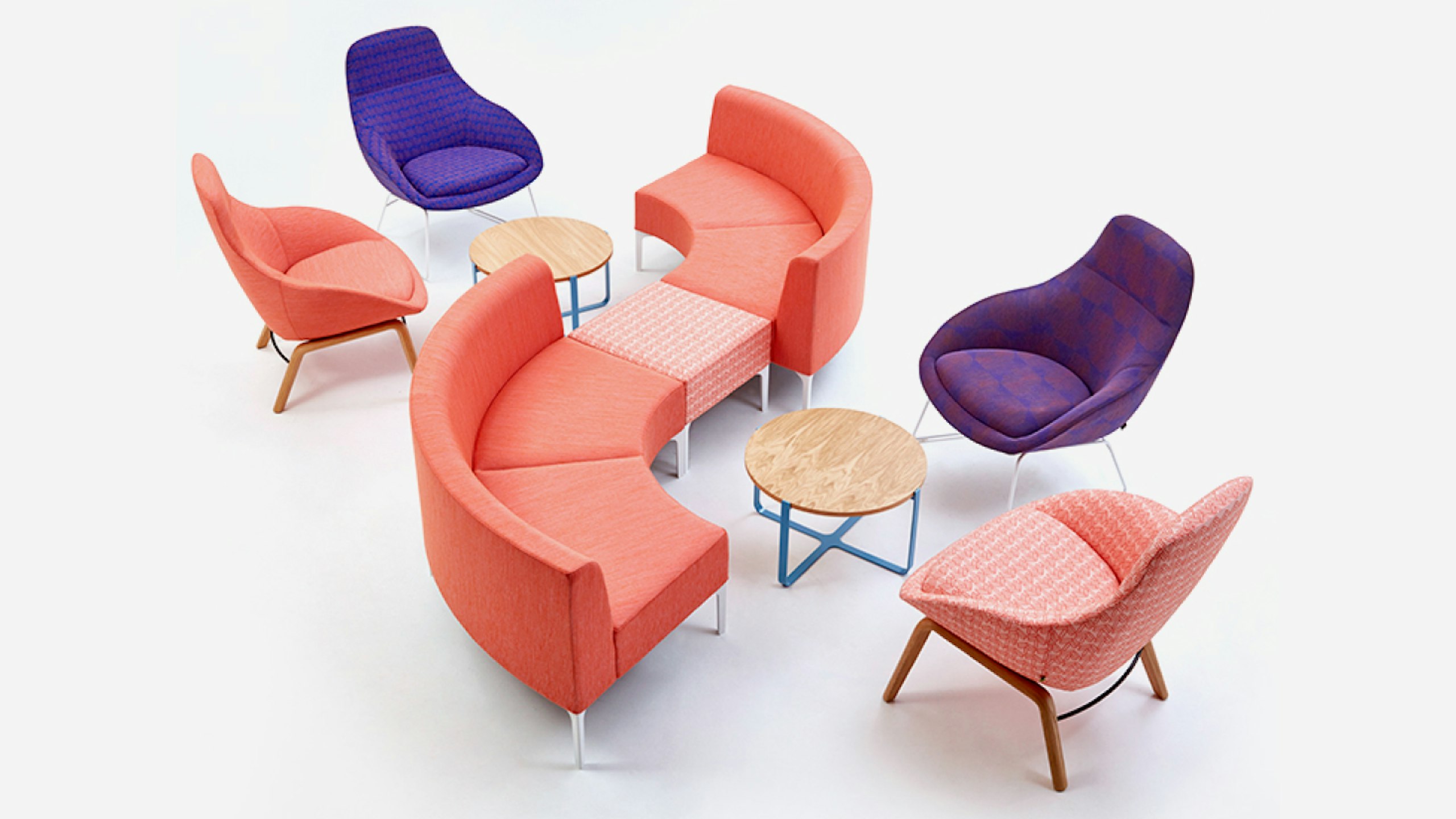 A top-down view of several furniture pieces from the Symbol Seating collection by NaughtOne