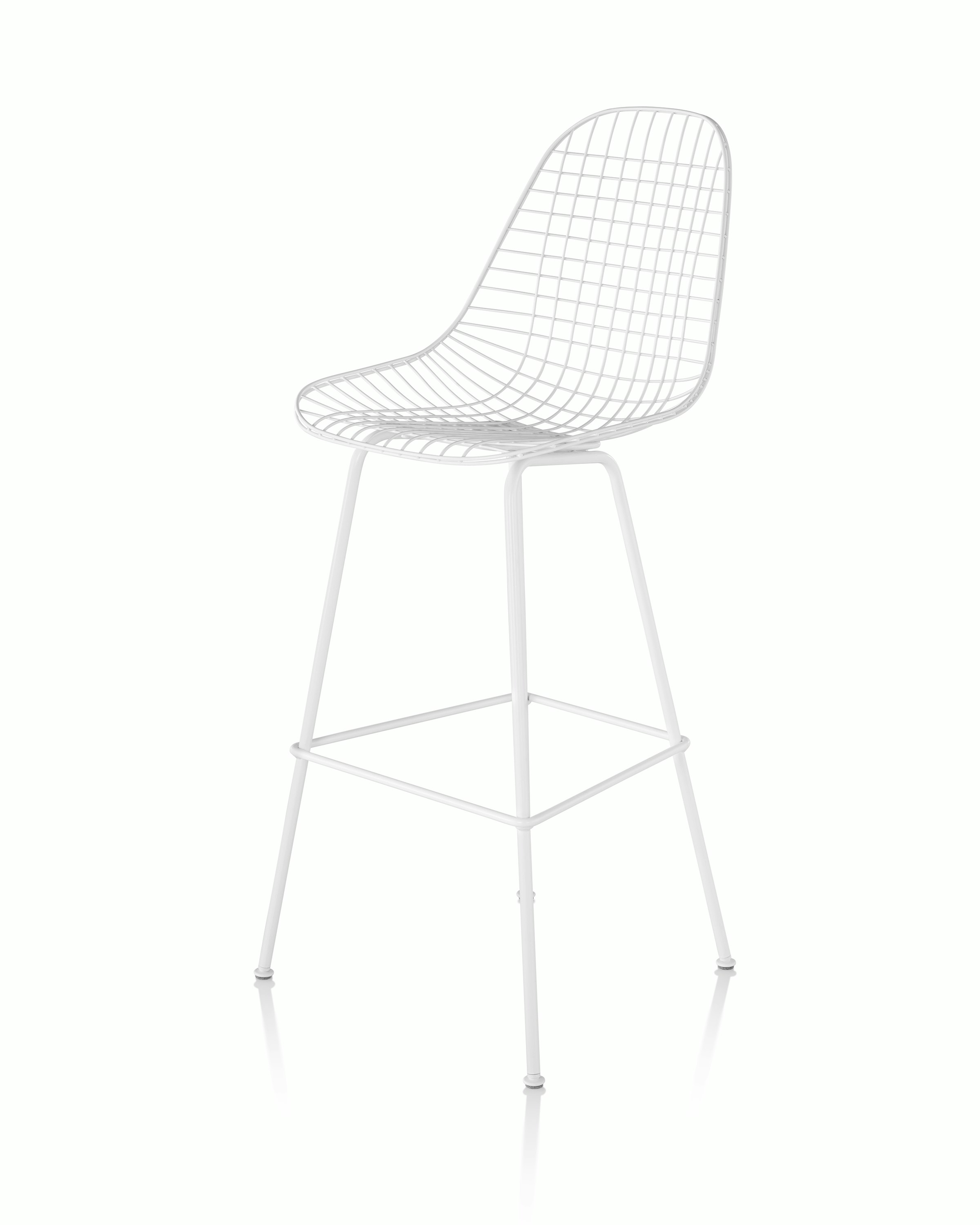 Eames Wire Stool Outdoor with white finish and bar height base.