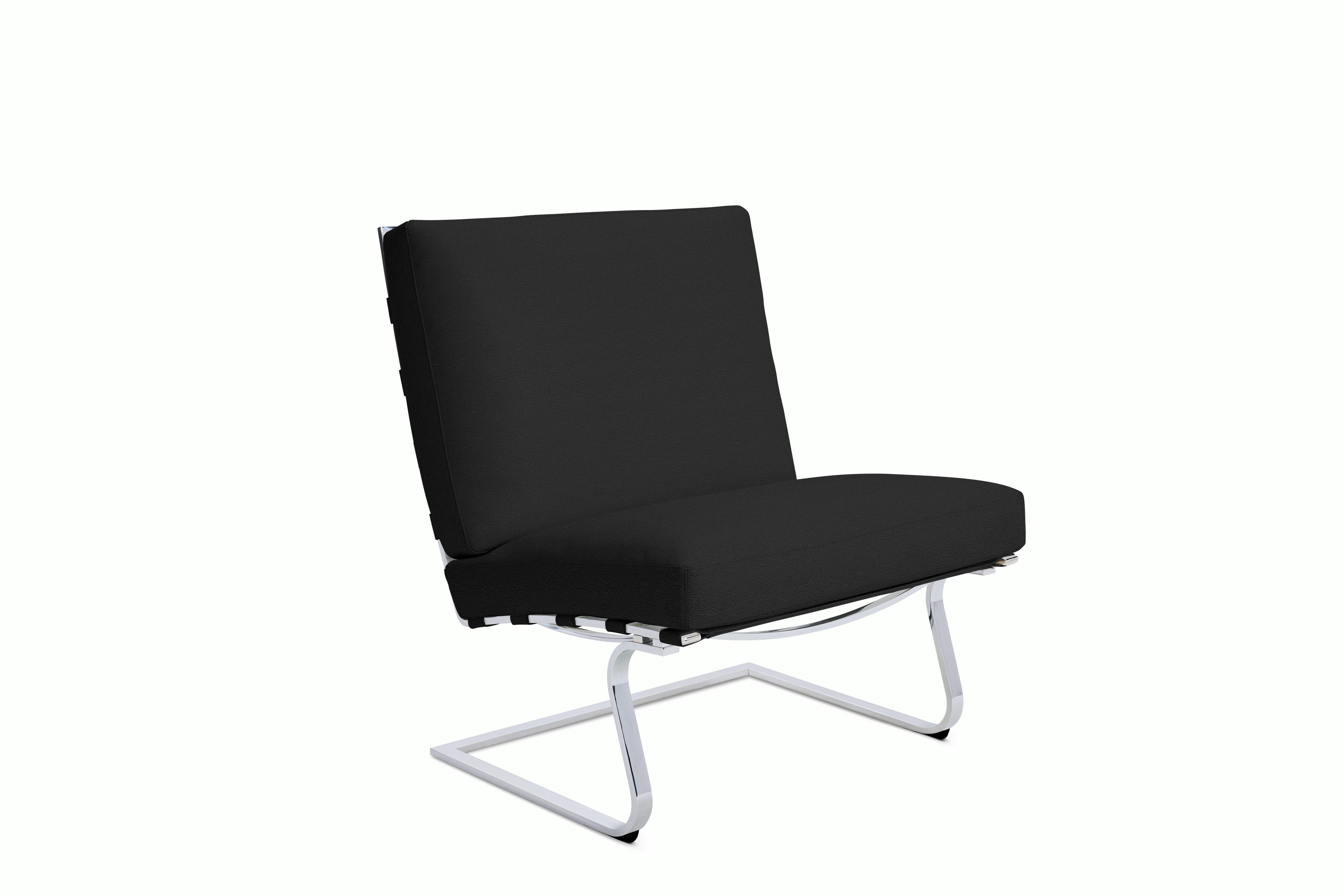 Tugendhat Chair in Acqua Leather,  Black Sea with belting in Acqua Leather,  Black Sea and chrome frame