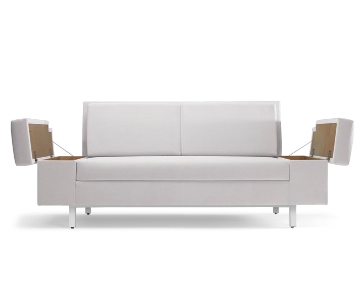 Nemschoff SleepOver Flop Sofa in white upholstery, viewed from the front.