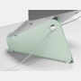 The back of an Oripura Laptop Stand in mint green with a power cable routed through its cable slots.