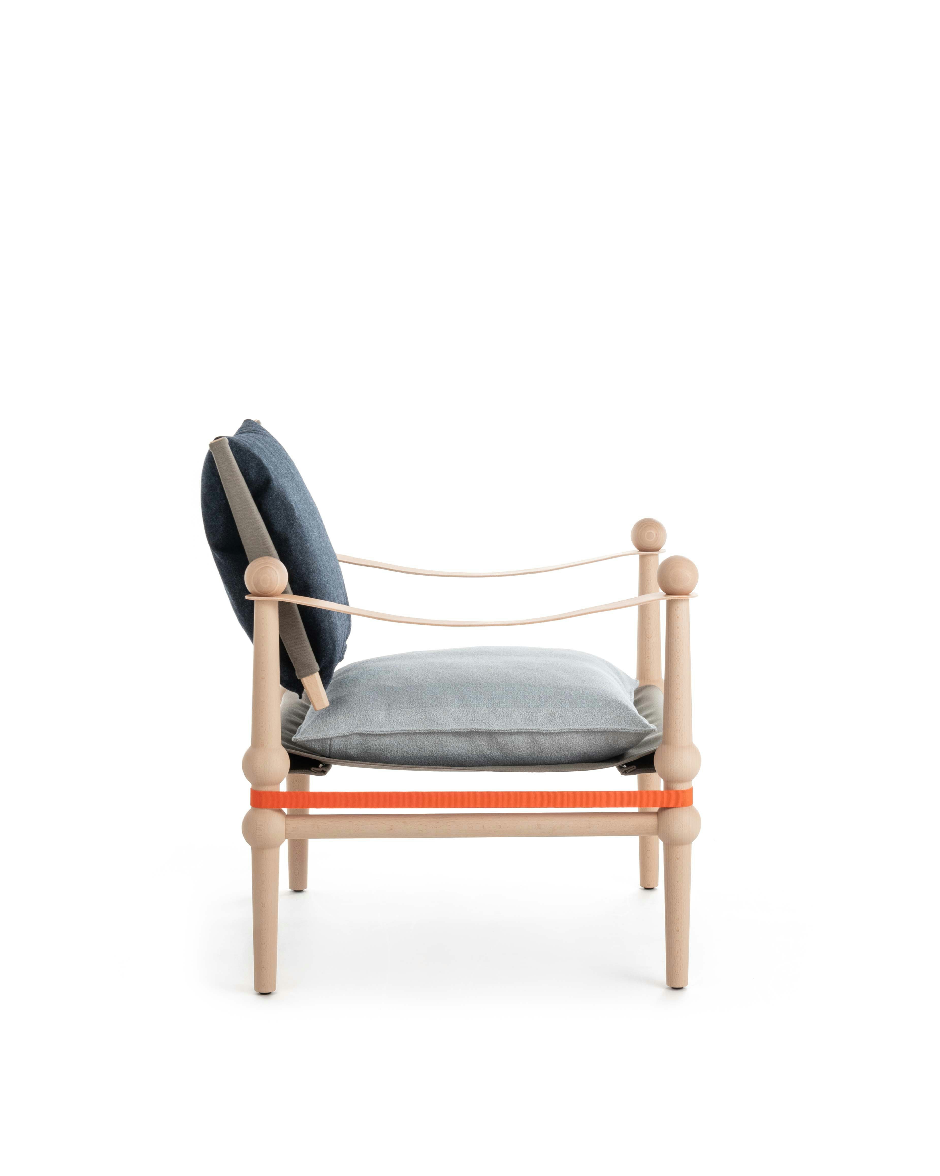 Twain Low Chair in Natural Beech and Light Blue